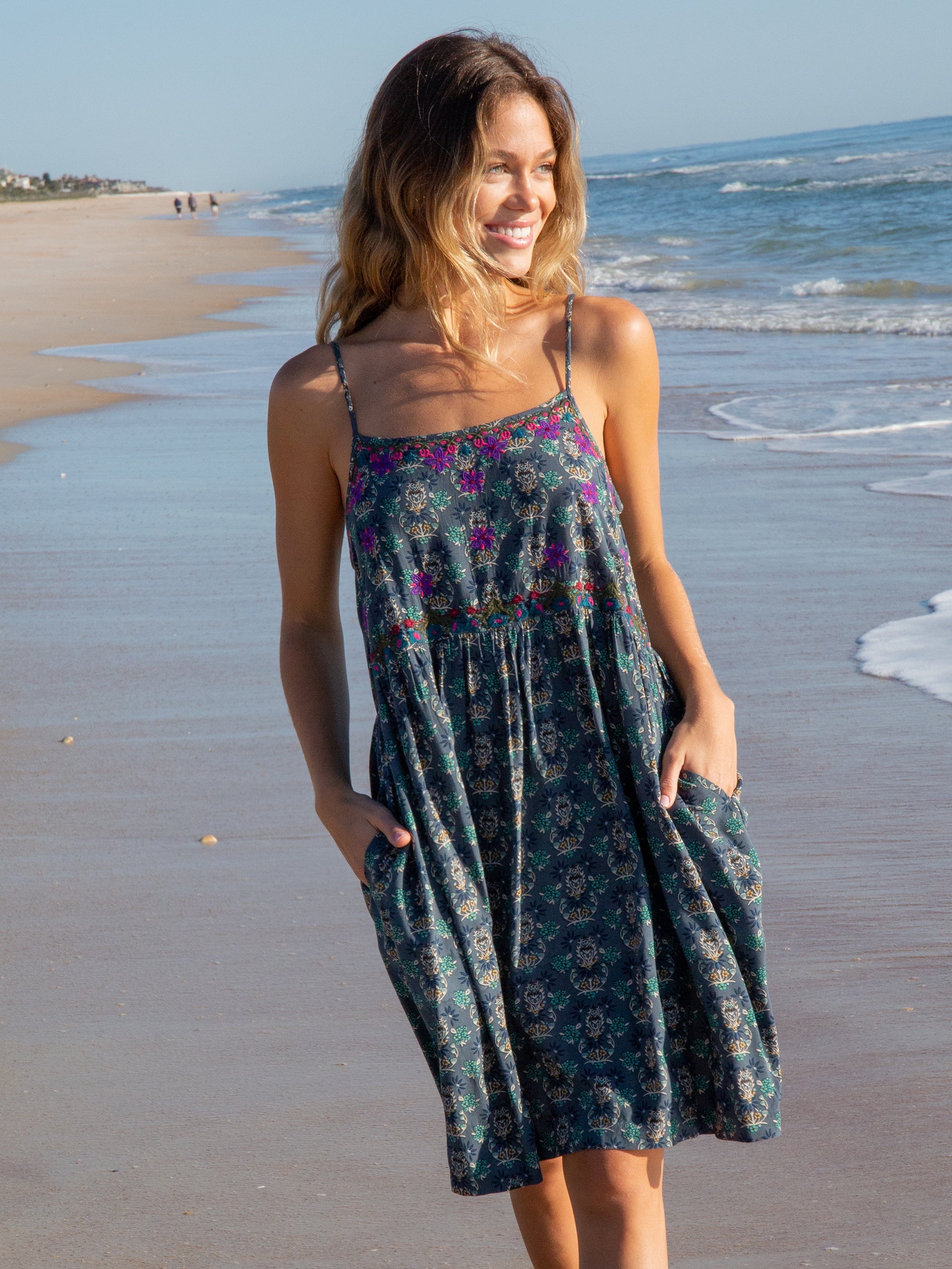 Sara Embroidered Dress - Dark Teal Medallion
