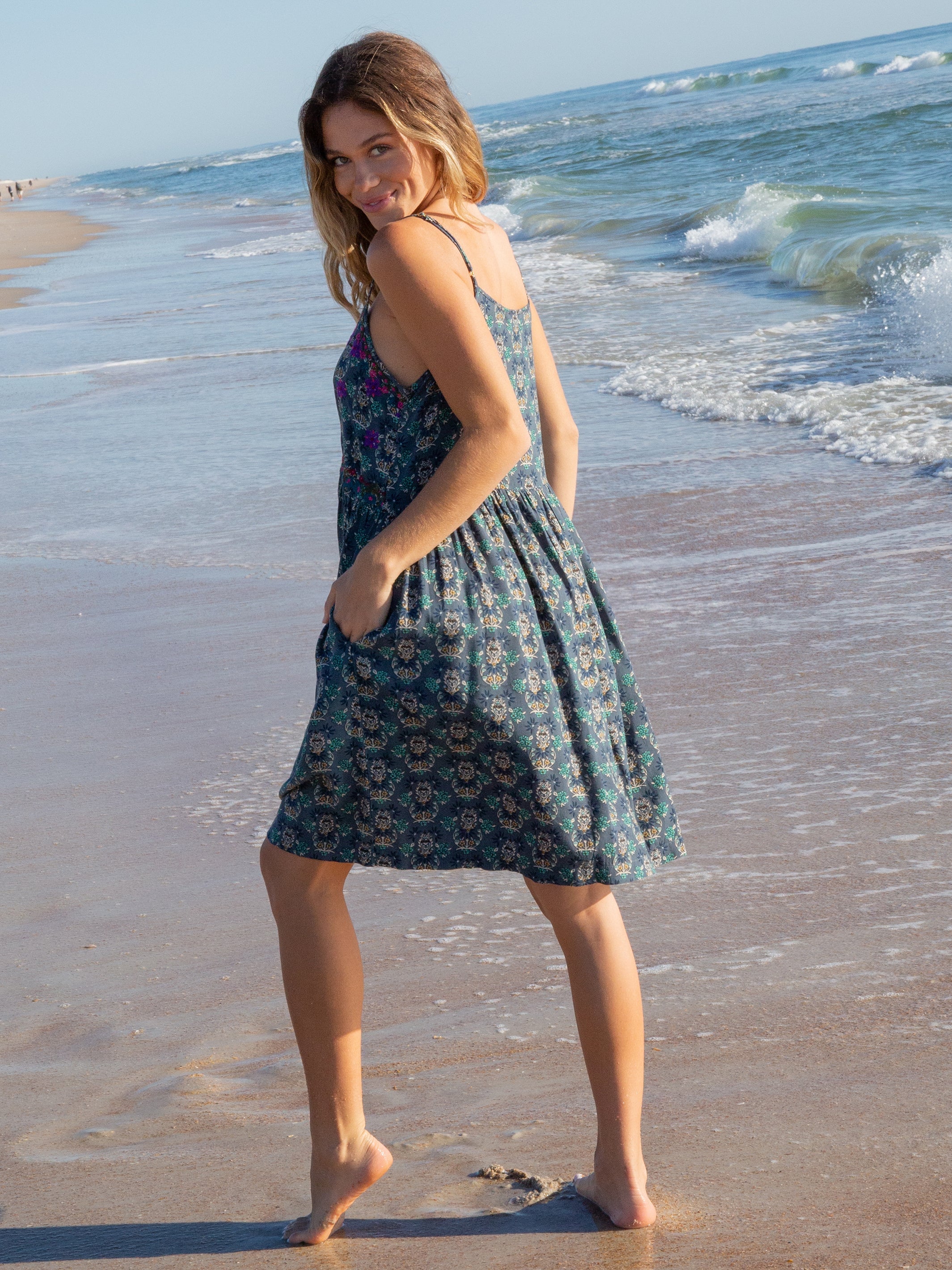 Sara Embroidered Dress - Dark Teal Medallion