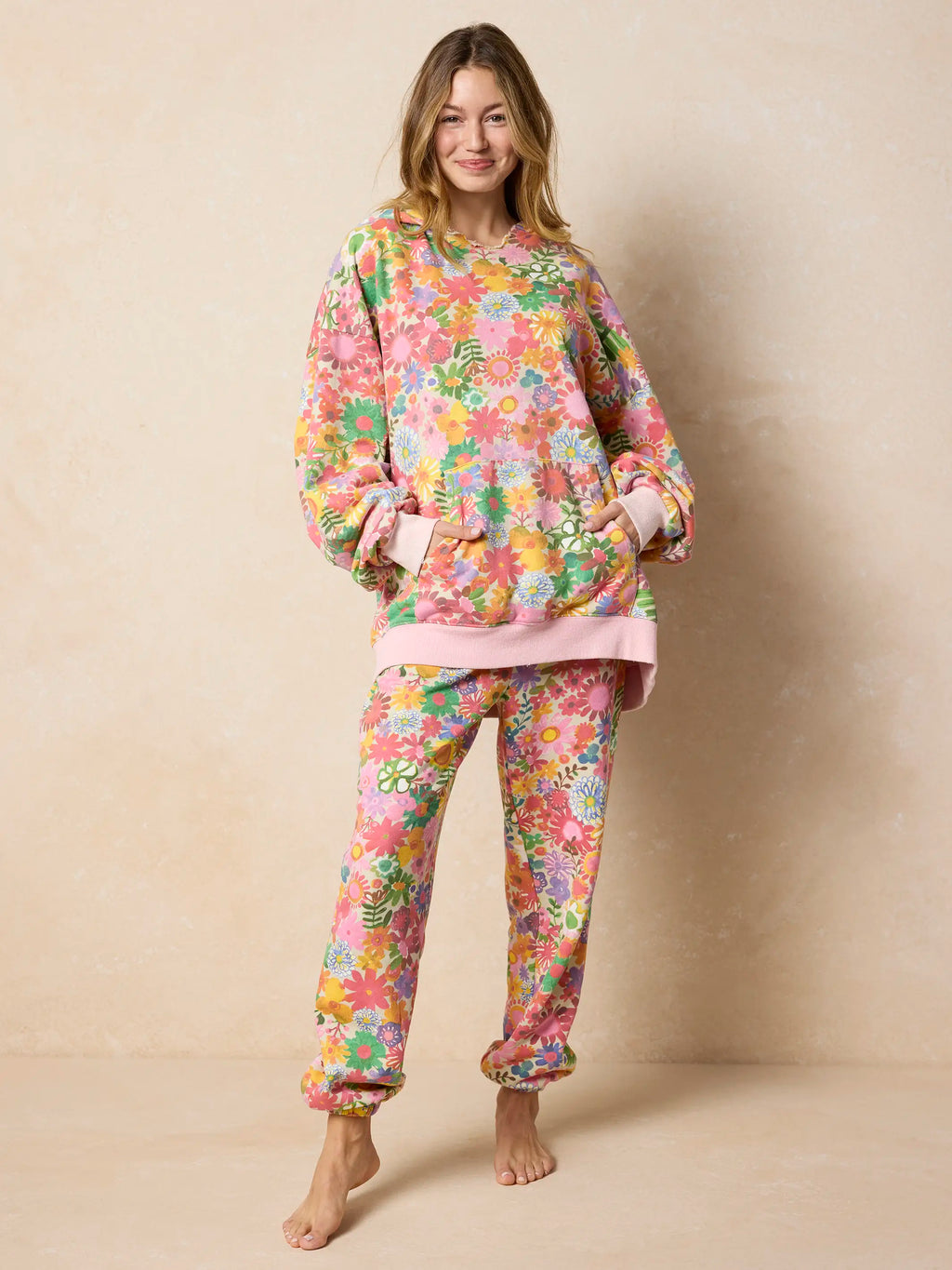 Oversized Printed Hoodie - Rainbow Floral