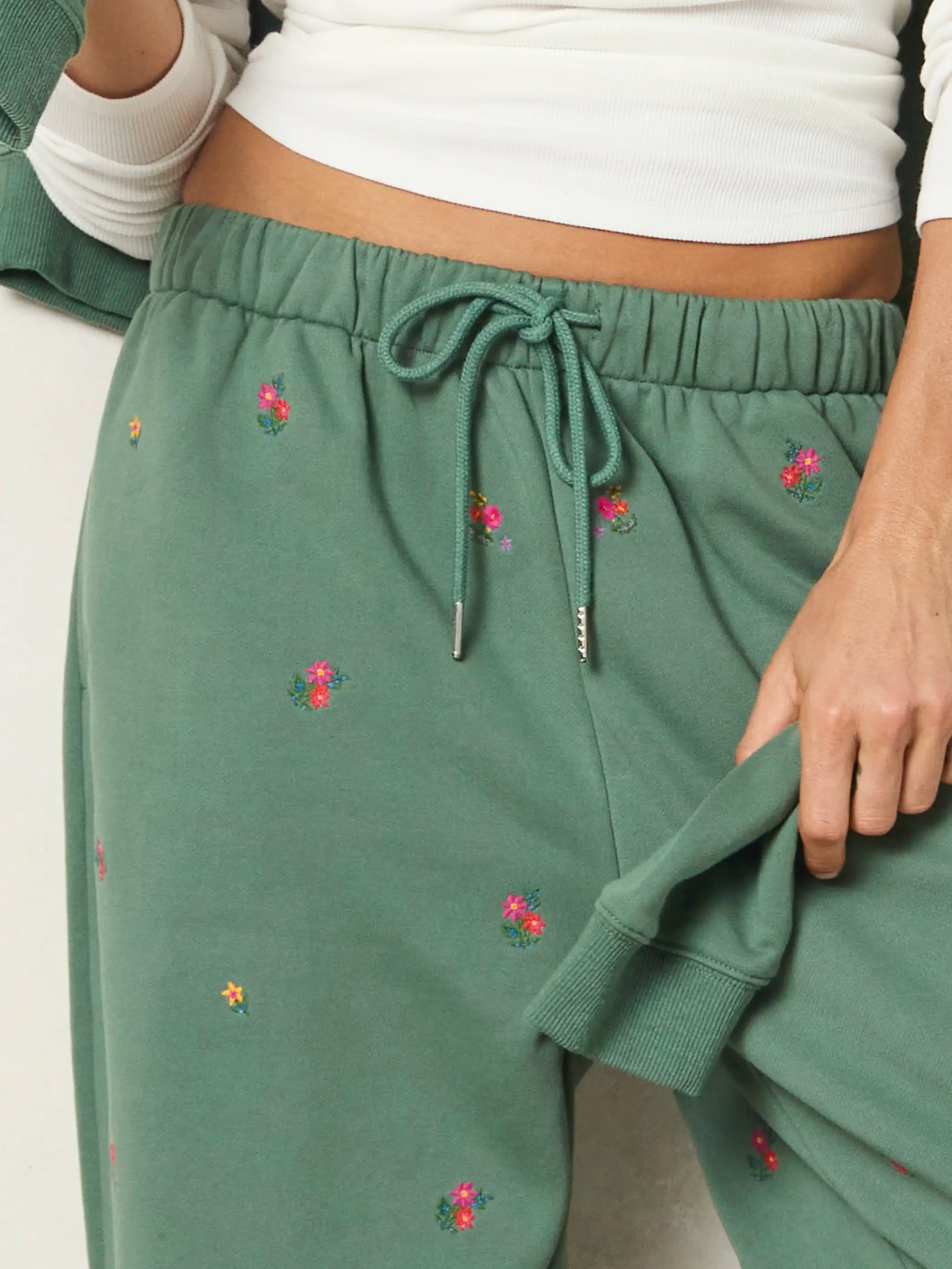 Fave Little Things Embroidered Jogger Pants - Olive Floral