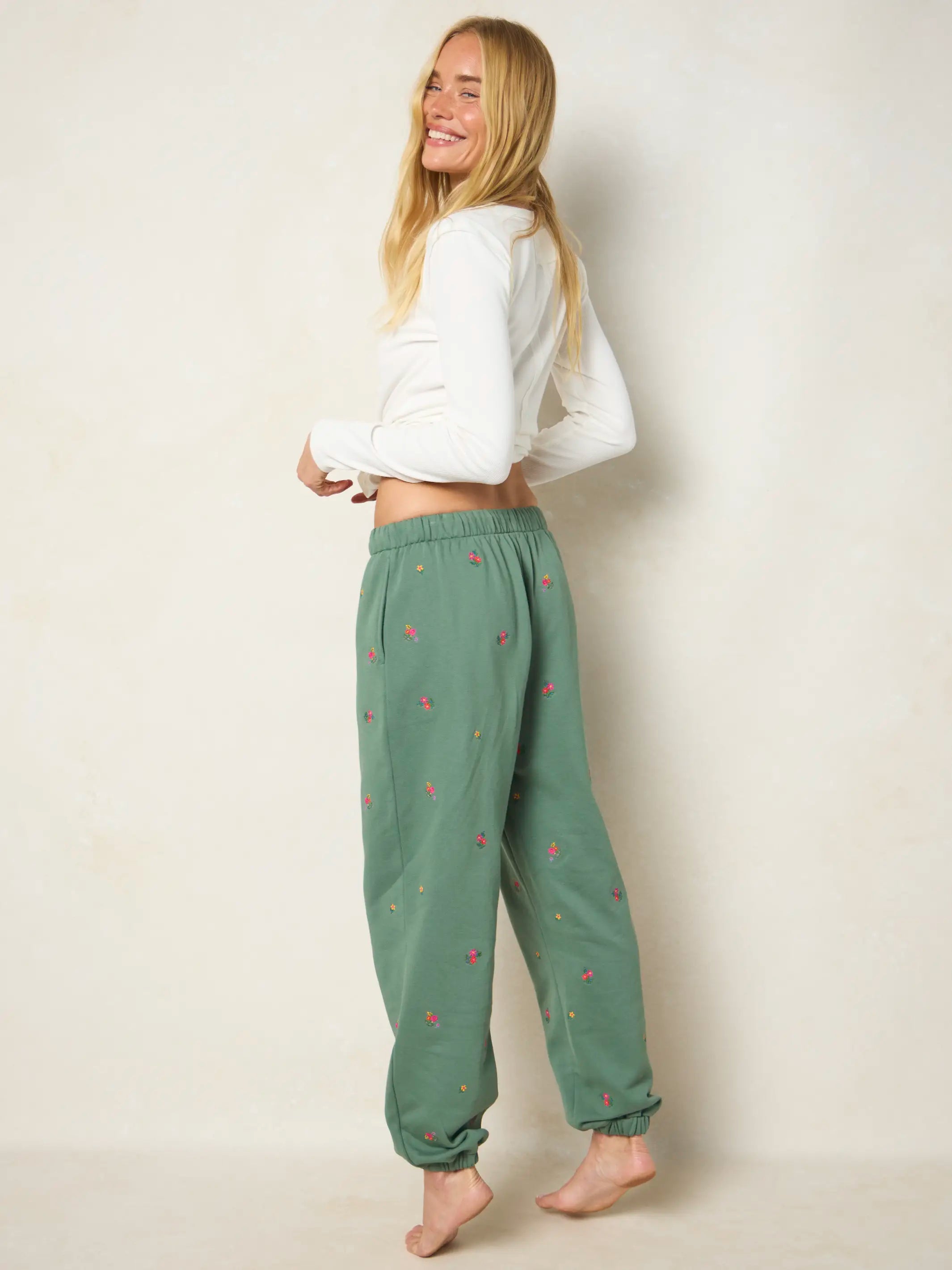 Fave Little Things Embroidered Jogger Pants - Olive Floral