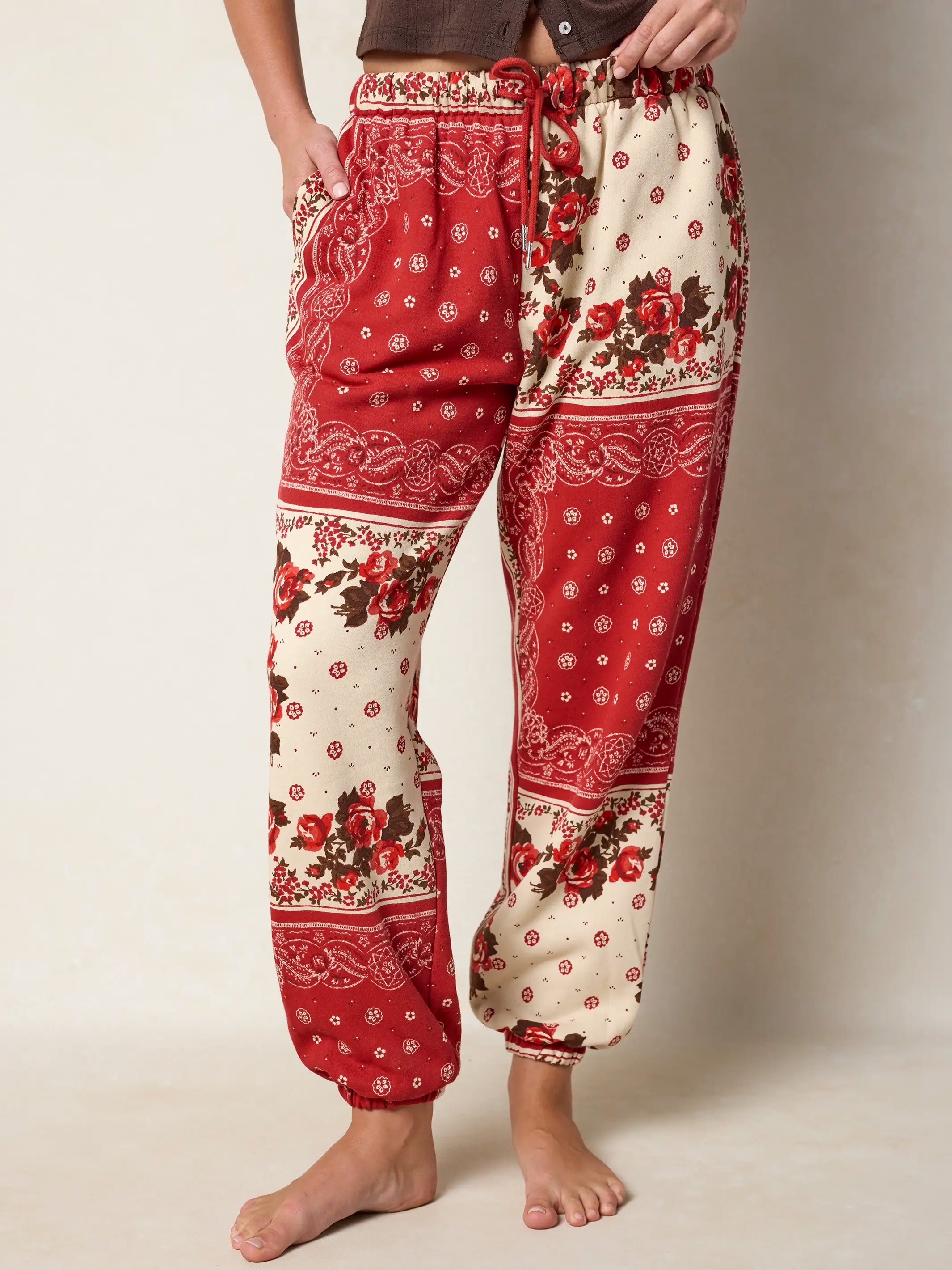 Printed Jogger Pants - Western Handkerchief Brick