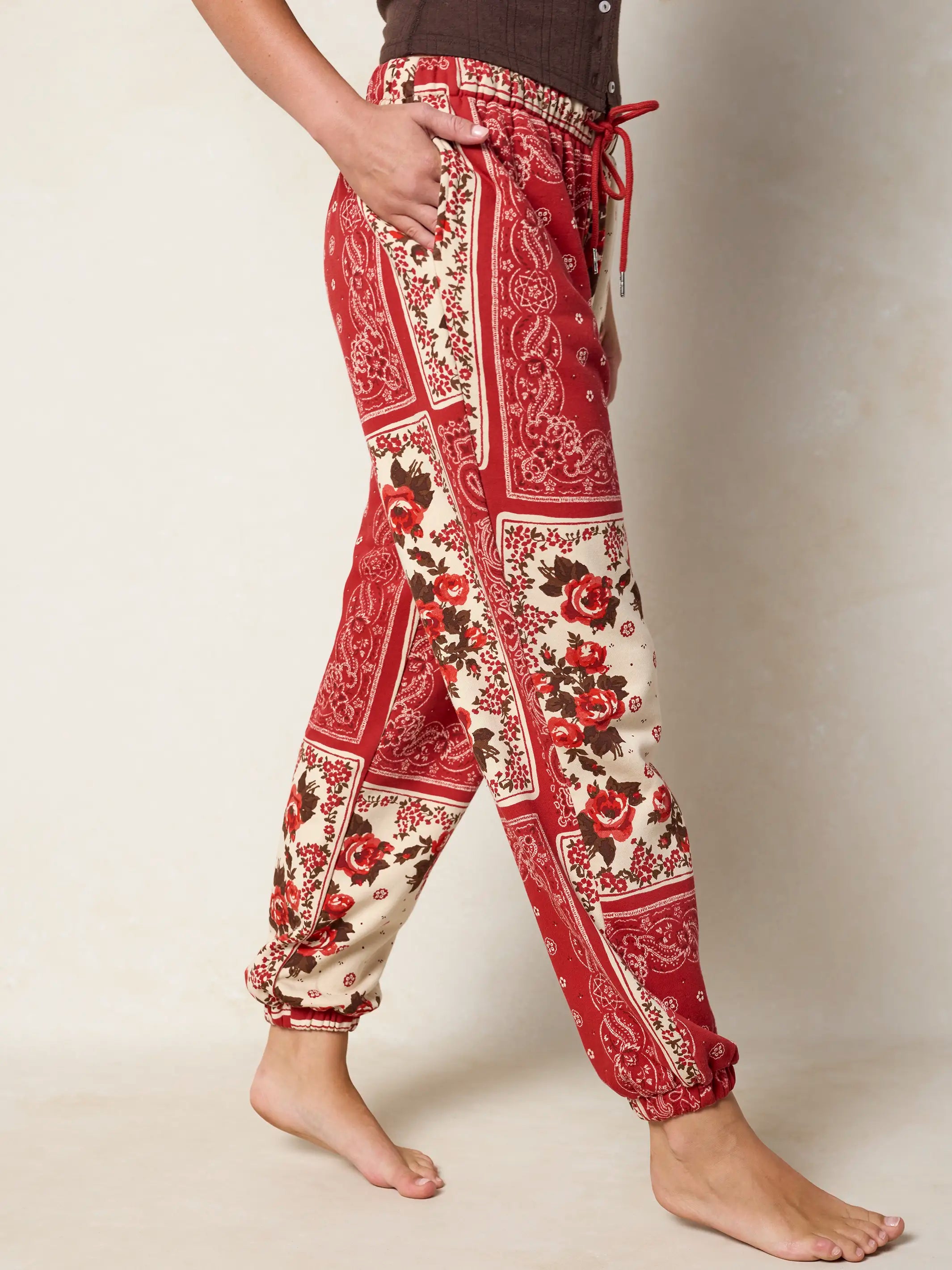 Printed Jogger Pants - Western Handkerchief Brick