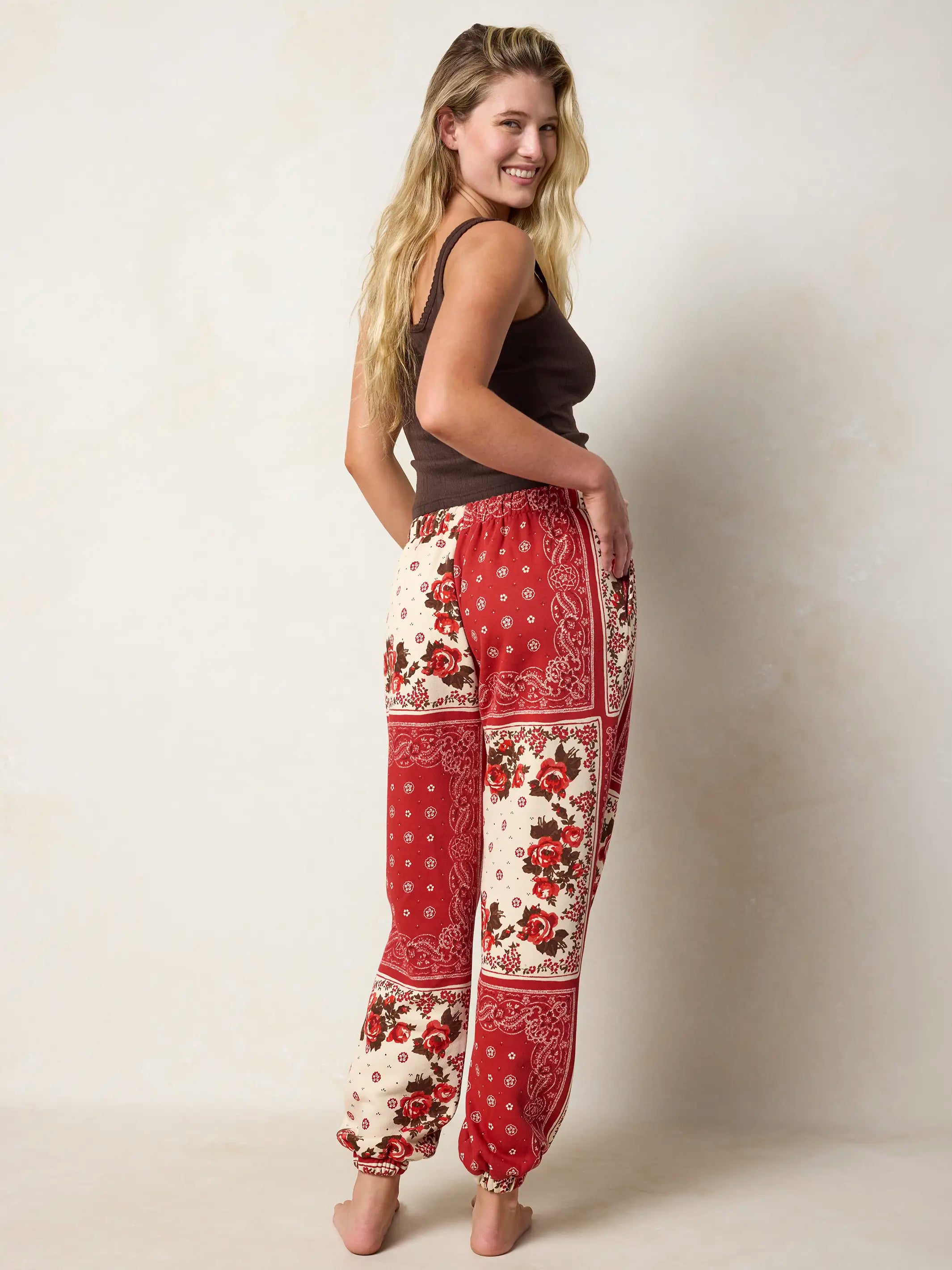 Printed Jogger Pants - Western Handkerchief Brick