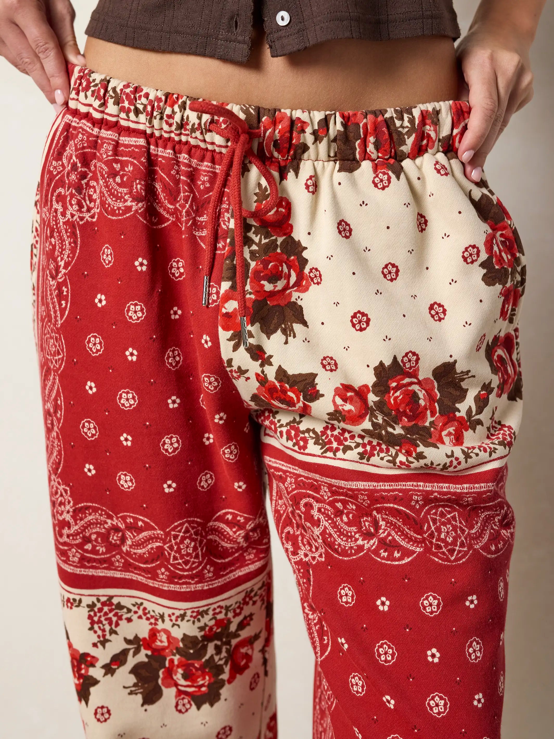 Printed Jogger Pants - Western Handkerchief Brick