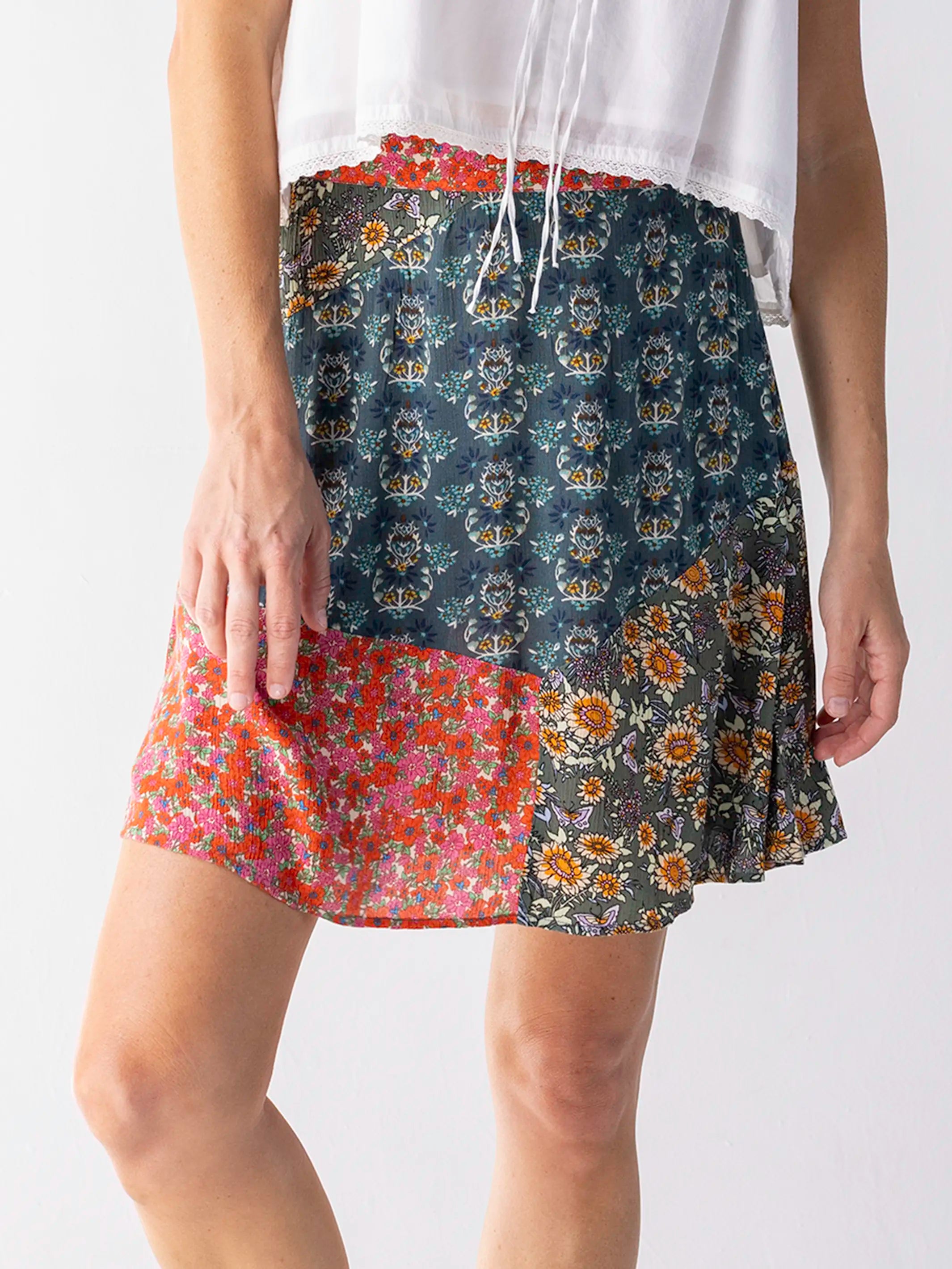 Come Together Mini Skirt - Red Teal Medallion