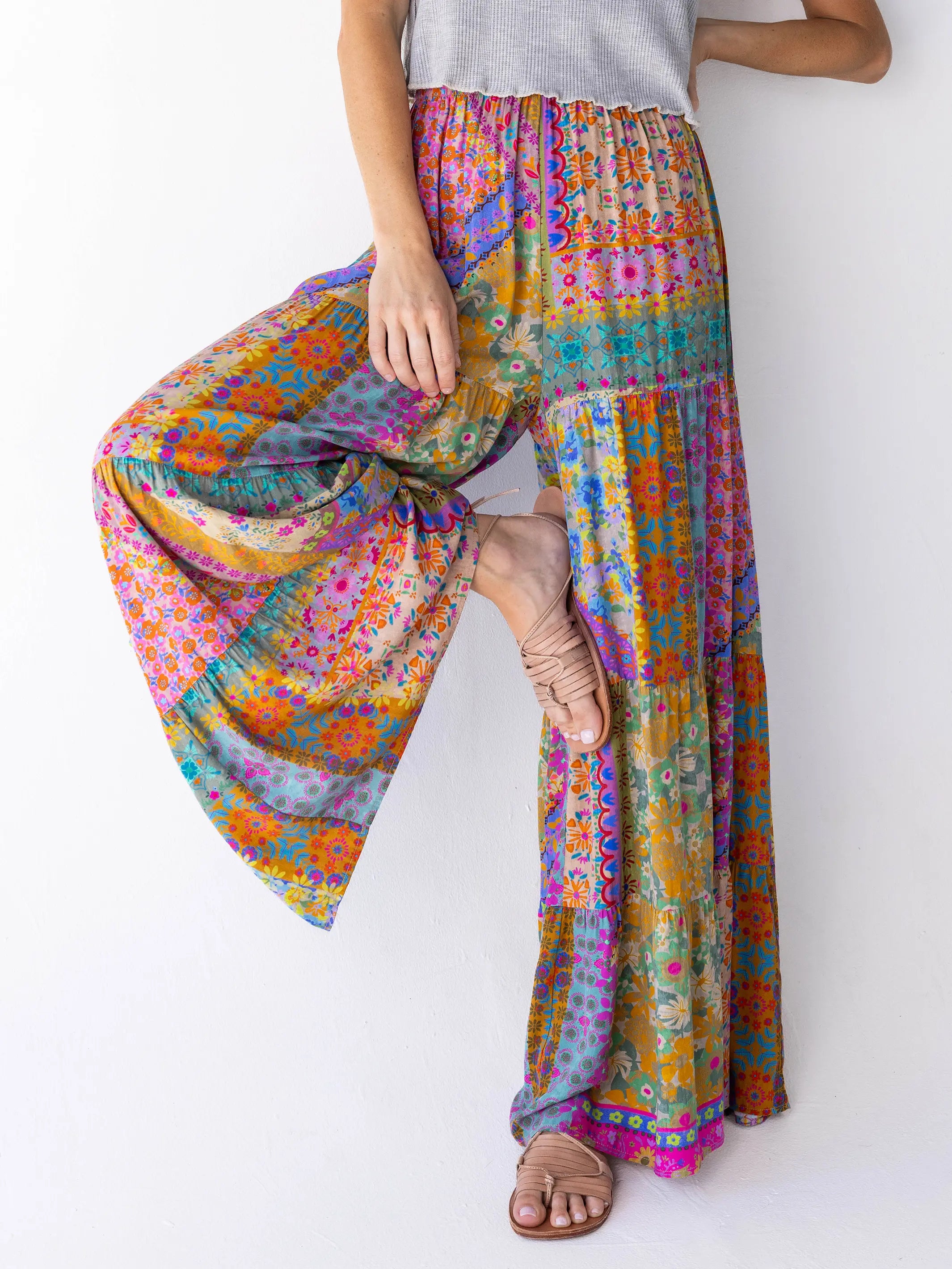 Patti Palazzo Pants - Folk Flower Patchwork