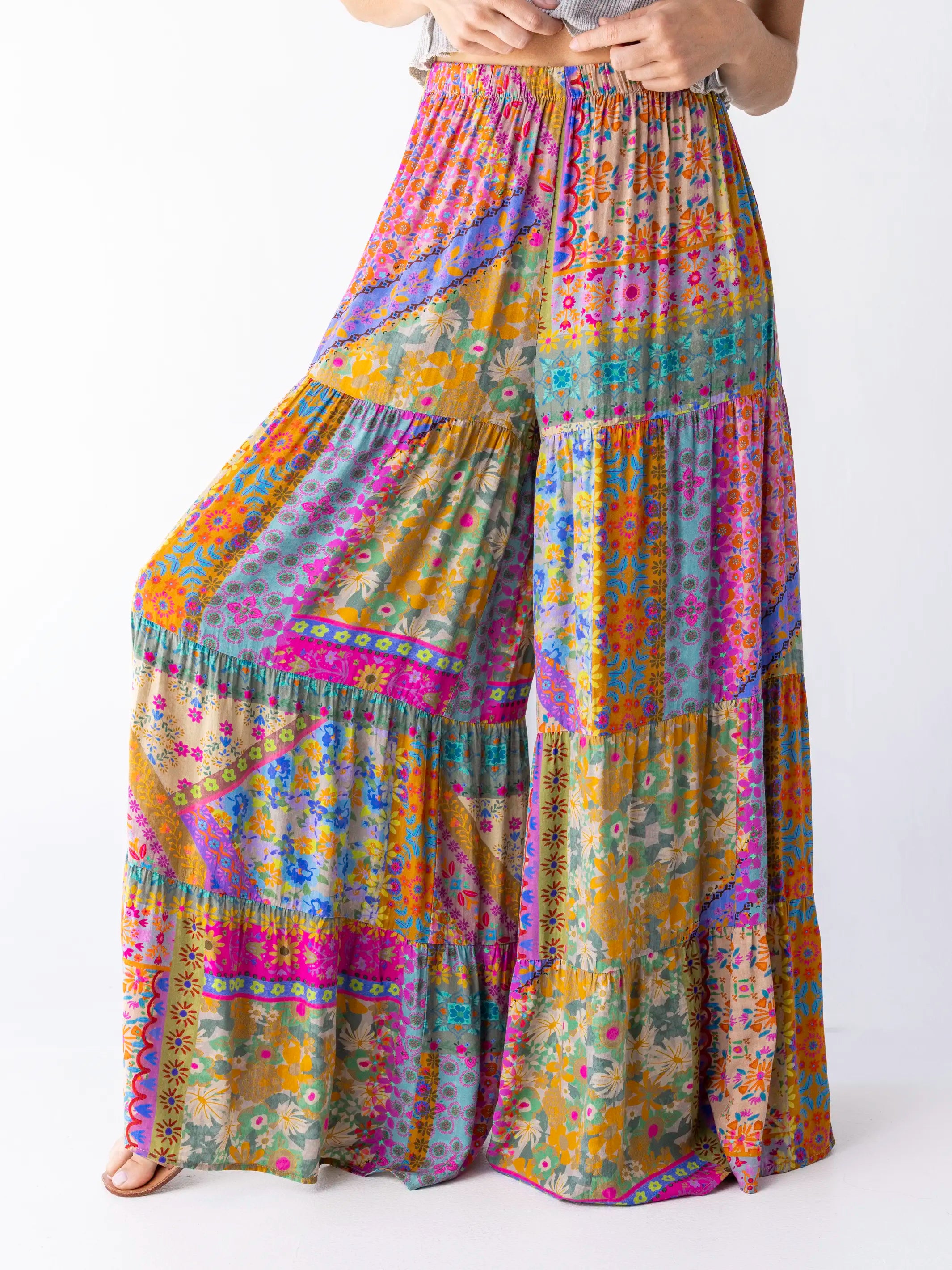 Patti Palazzo Pants - Folk Flower Patchwork