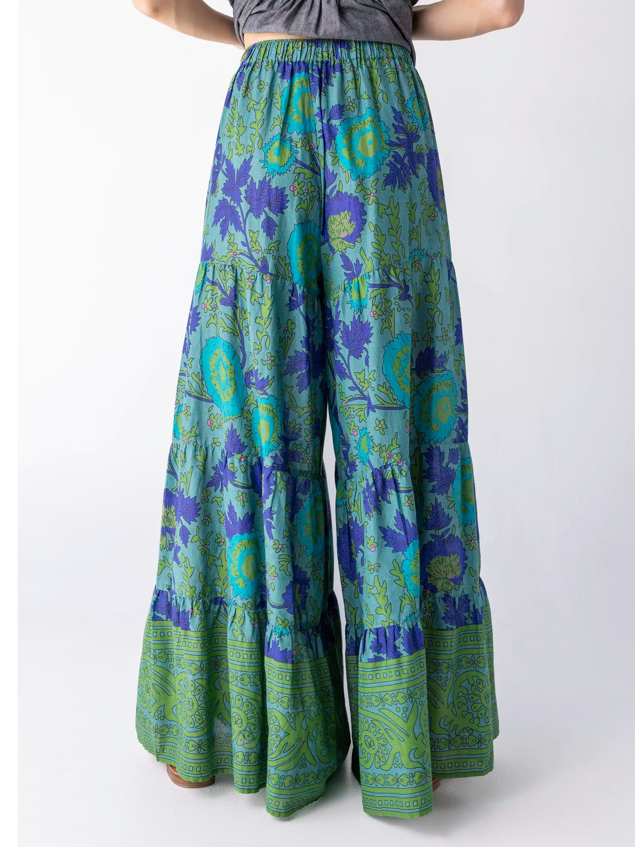 Patti Palazzo Pants - Leafy Teal Cotton