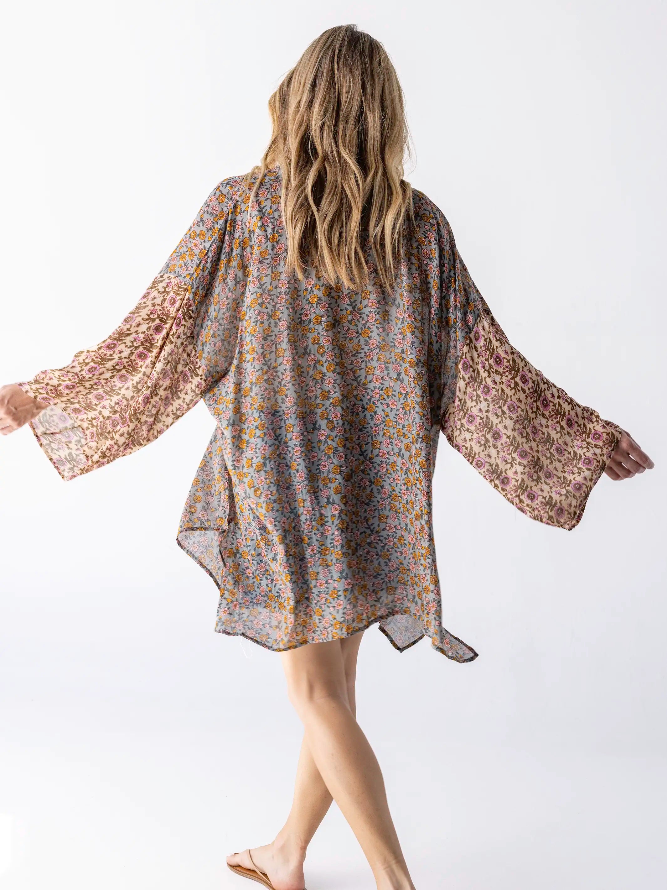 Sierra Kimono - Mustard Pink Floral