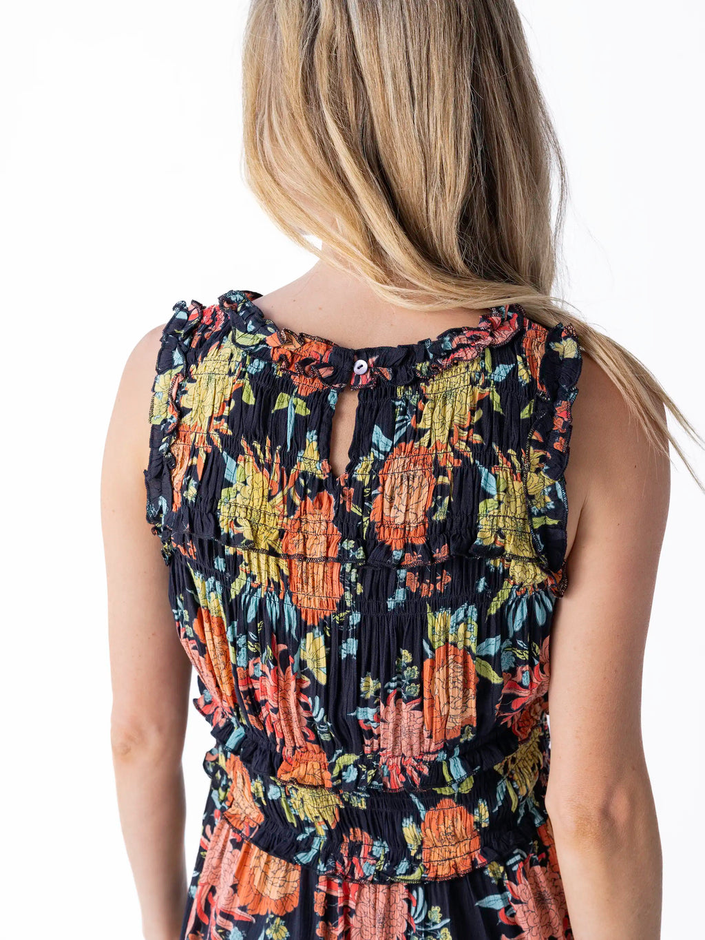 Elsie Ruffle Mini Dress - Black Marigold Floral