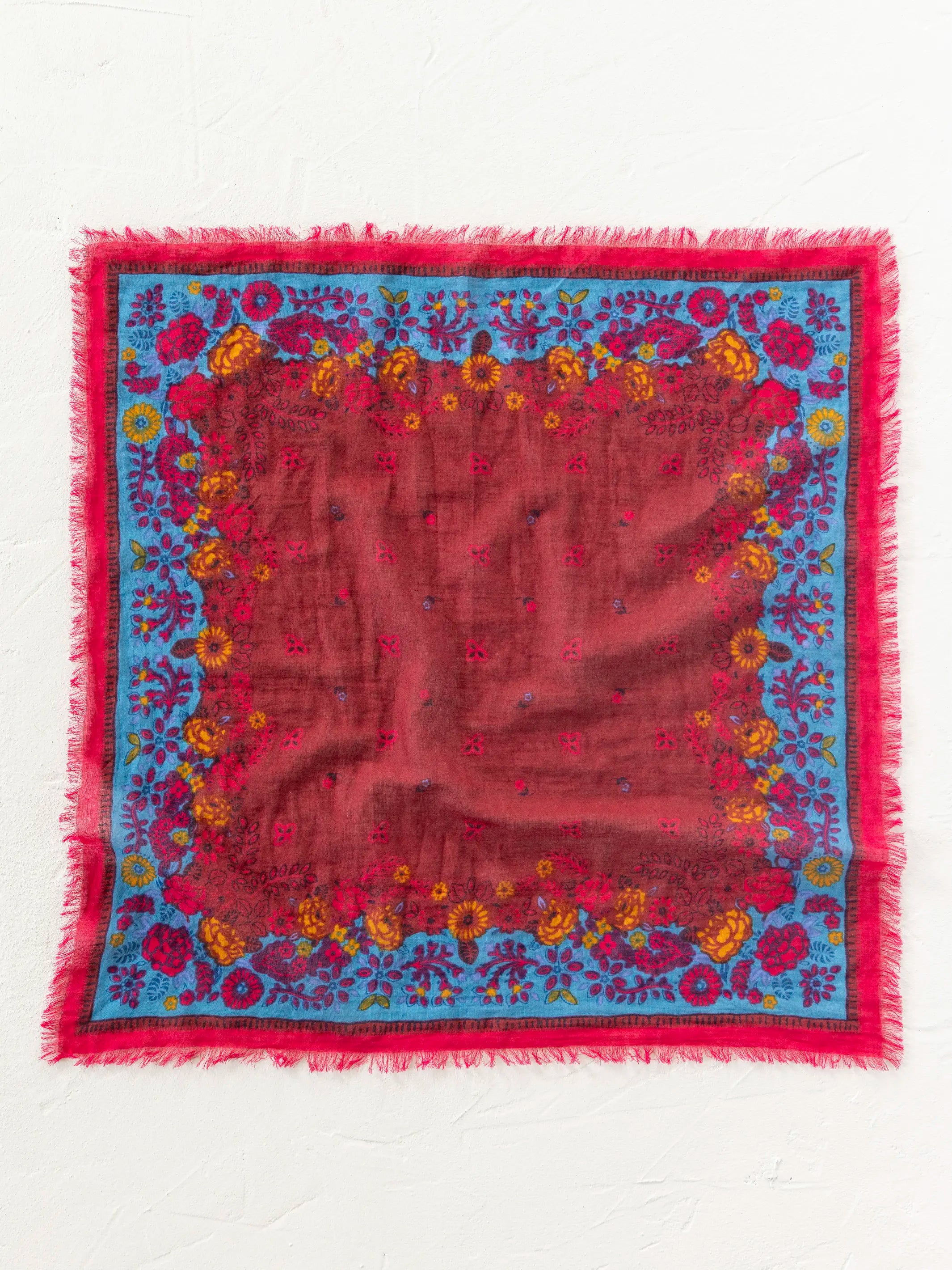 Printed Cotton Bandana - Burgundy Spring