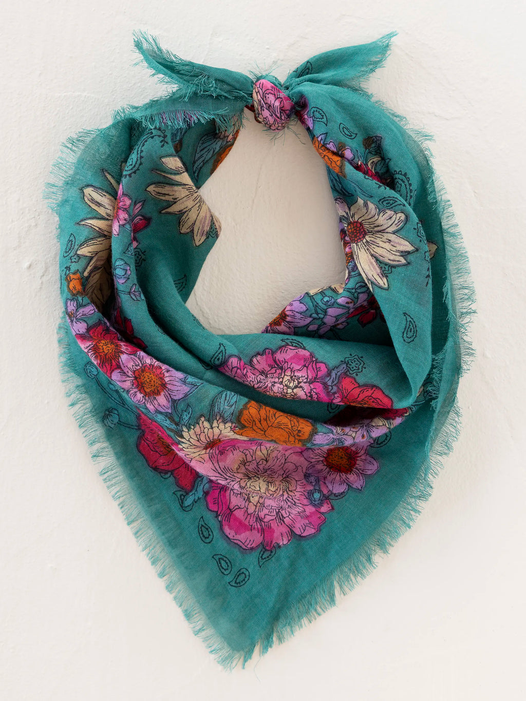 Printed Cotton Bandana - Botanical Teal