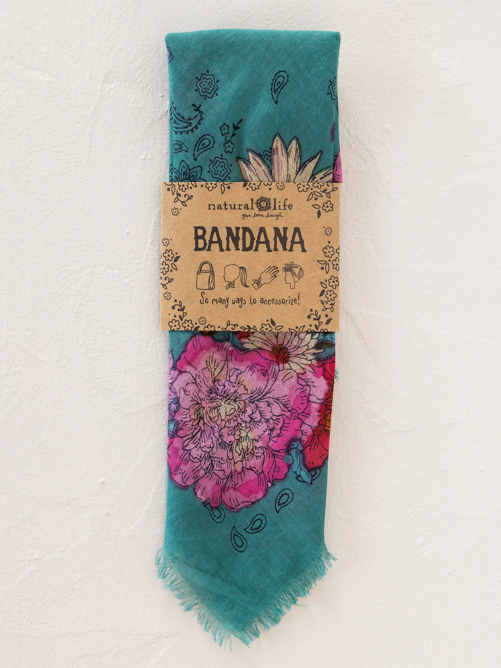 Printed Cotton Bandana - Botanical Teal