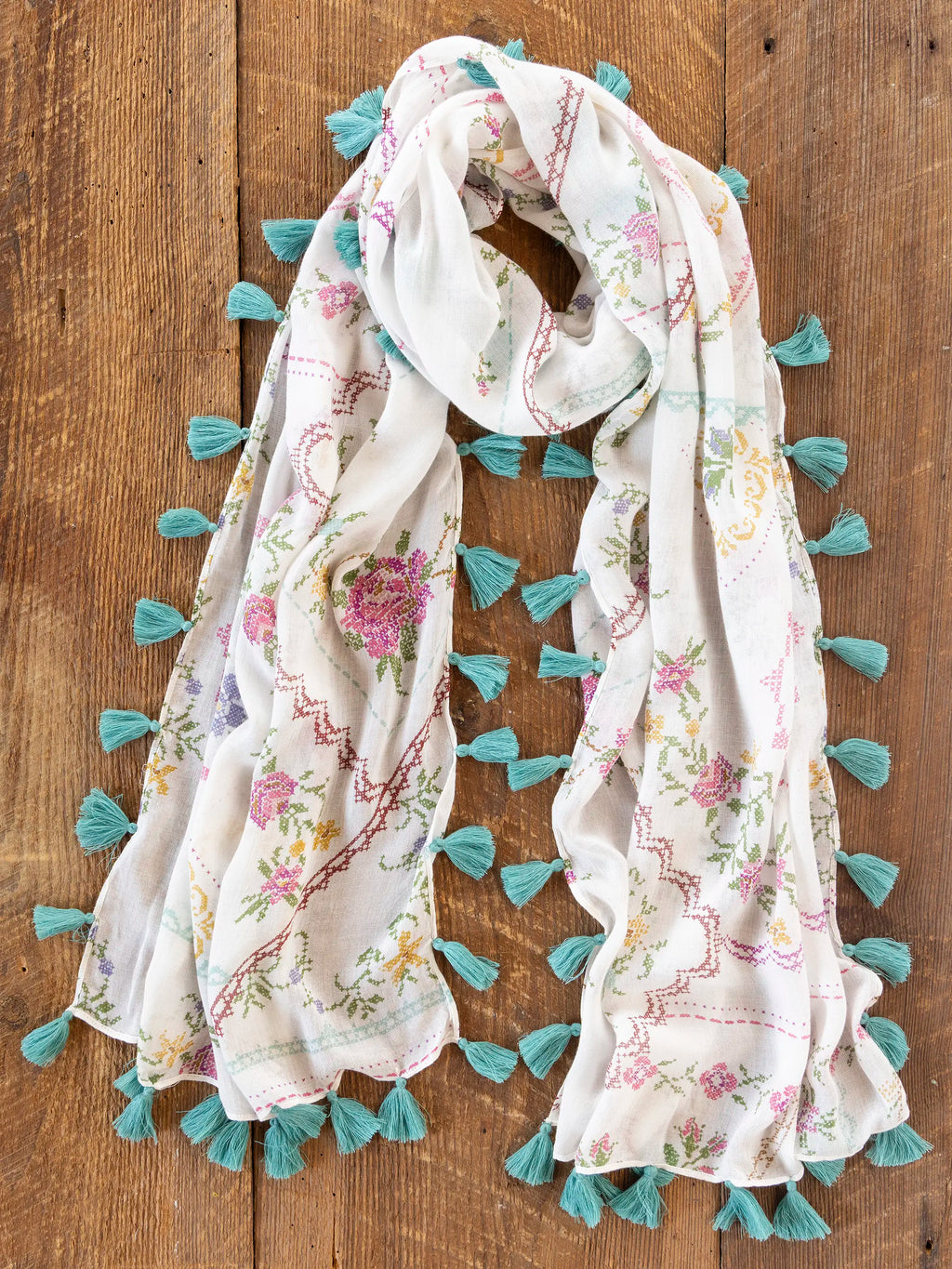 Sayulita Scarf - Heirloom Cross Stitch Ivory