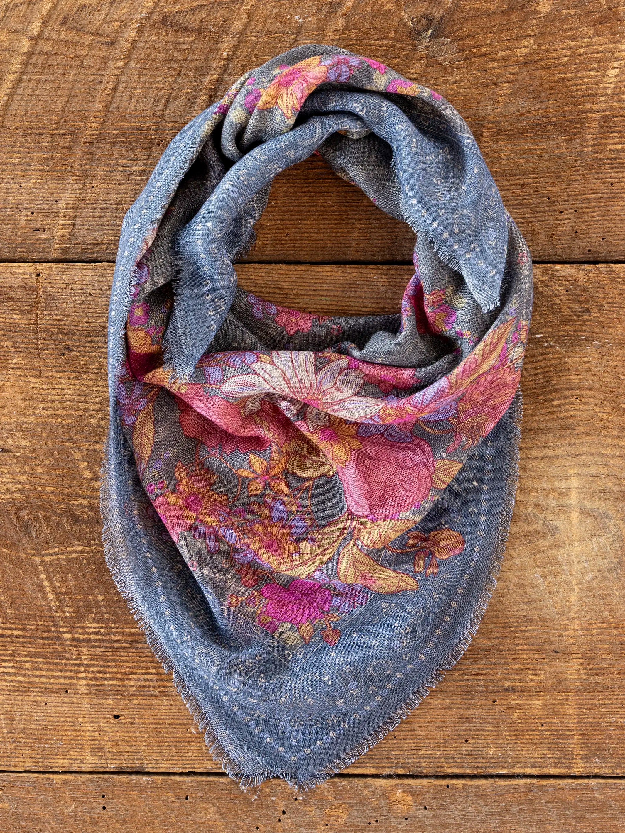 Boho Bandana Scarf - English Garden Charcoal
