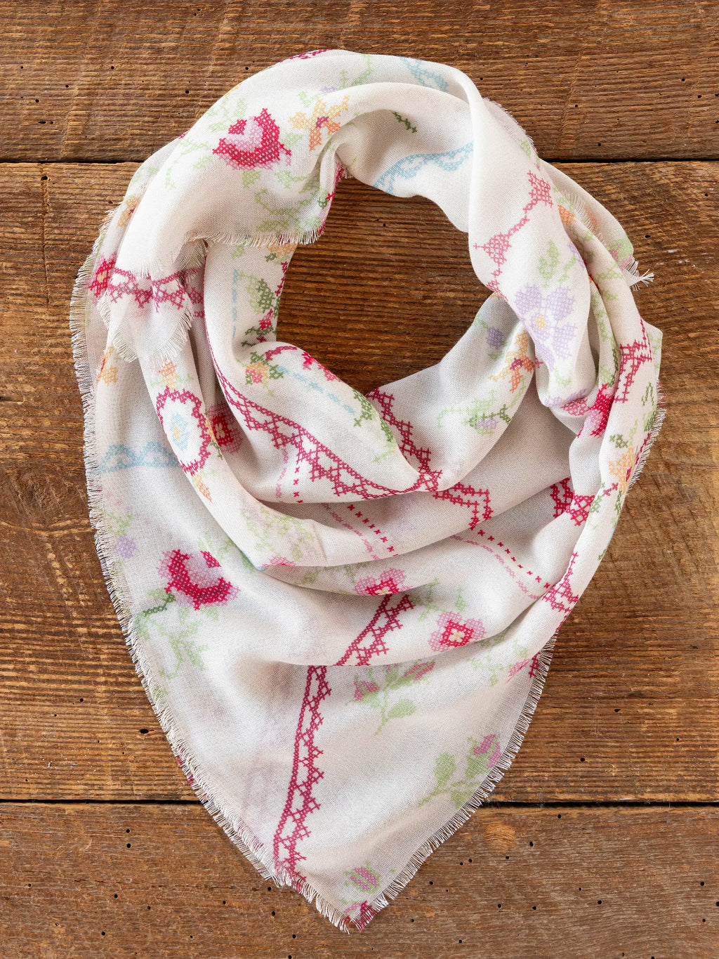 Boho Bandana Scarf - Heirloom Cross Stitch Ivory