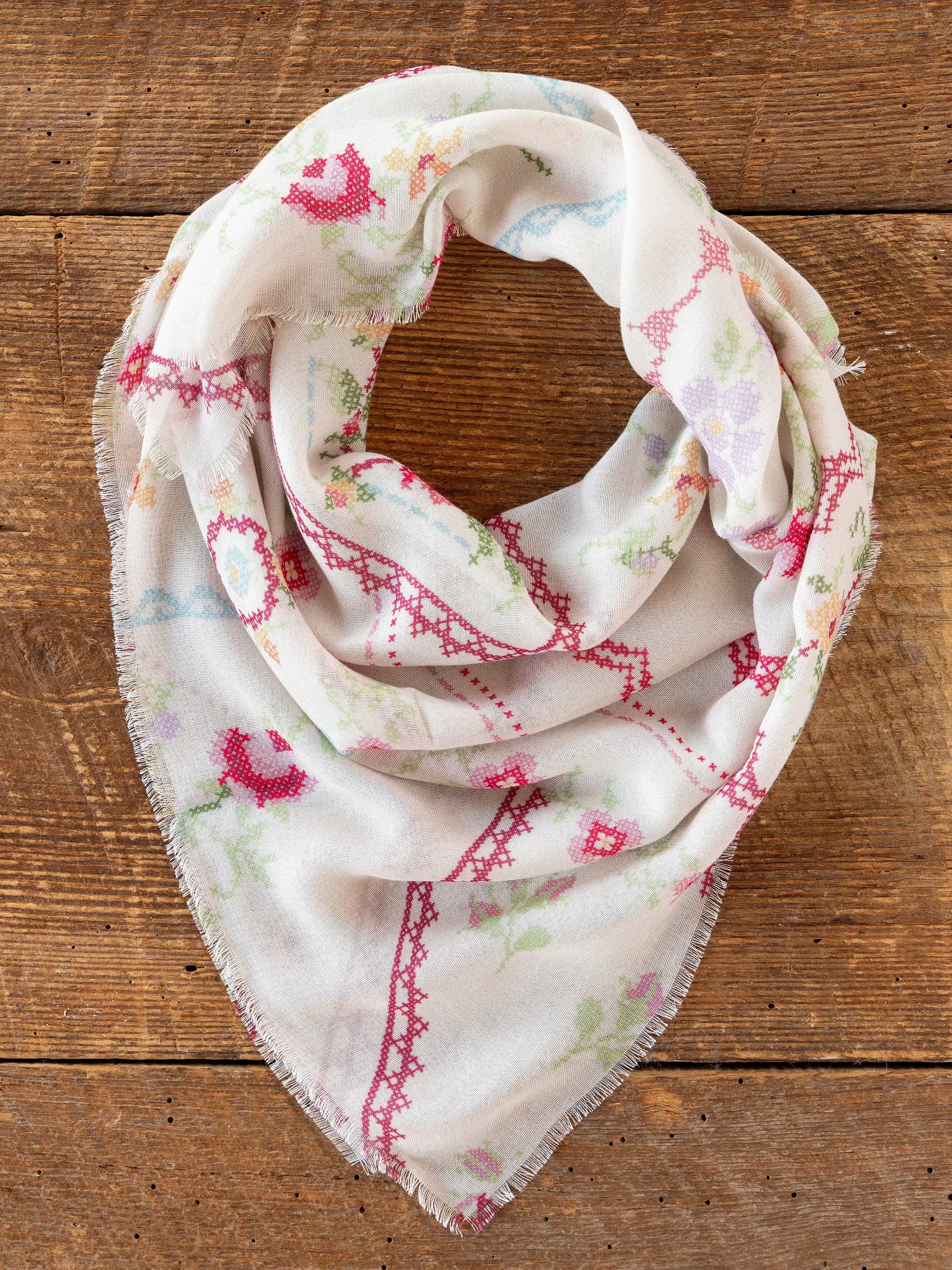 Boho Bandana Scarf - Heirloom Cross Stitch Ivory
