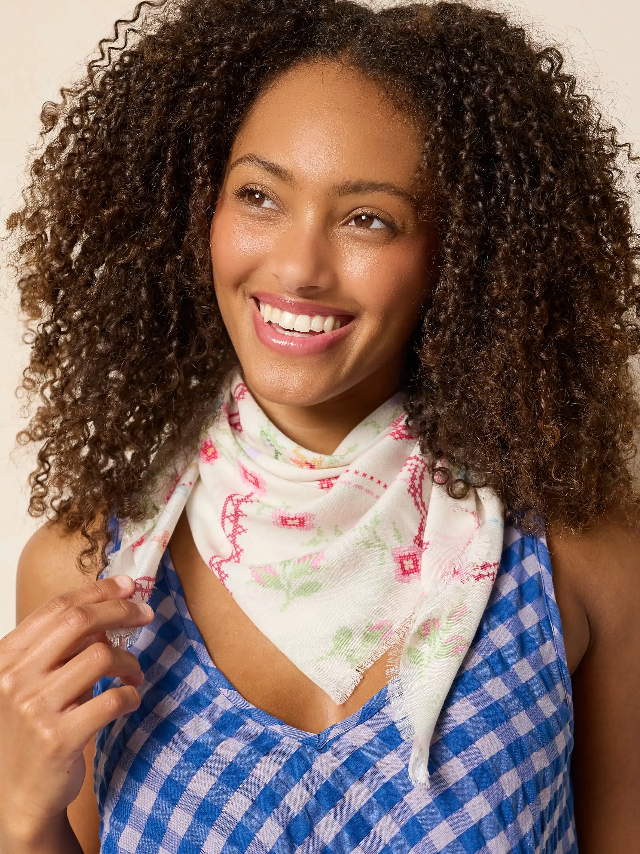 Boho Bandana Scarf - Heirloom Cross Stitch Ivory