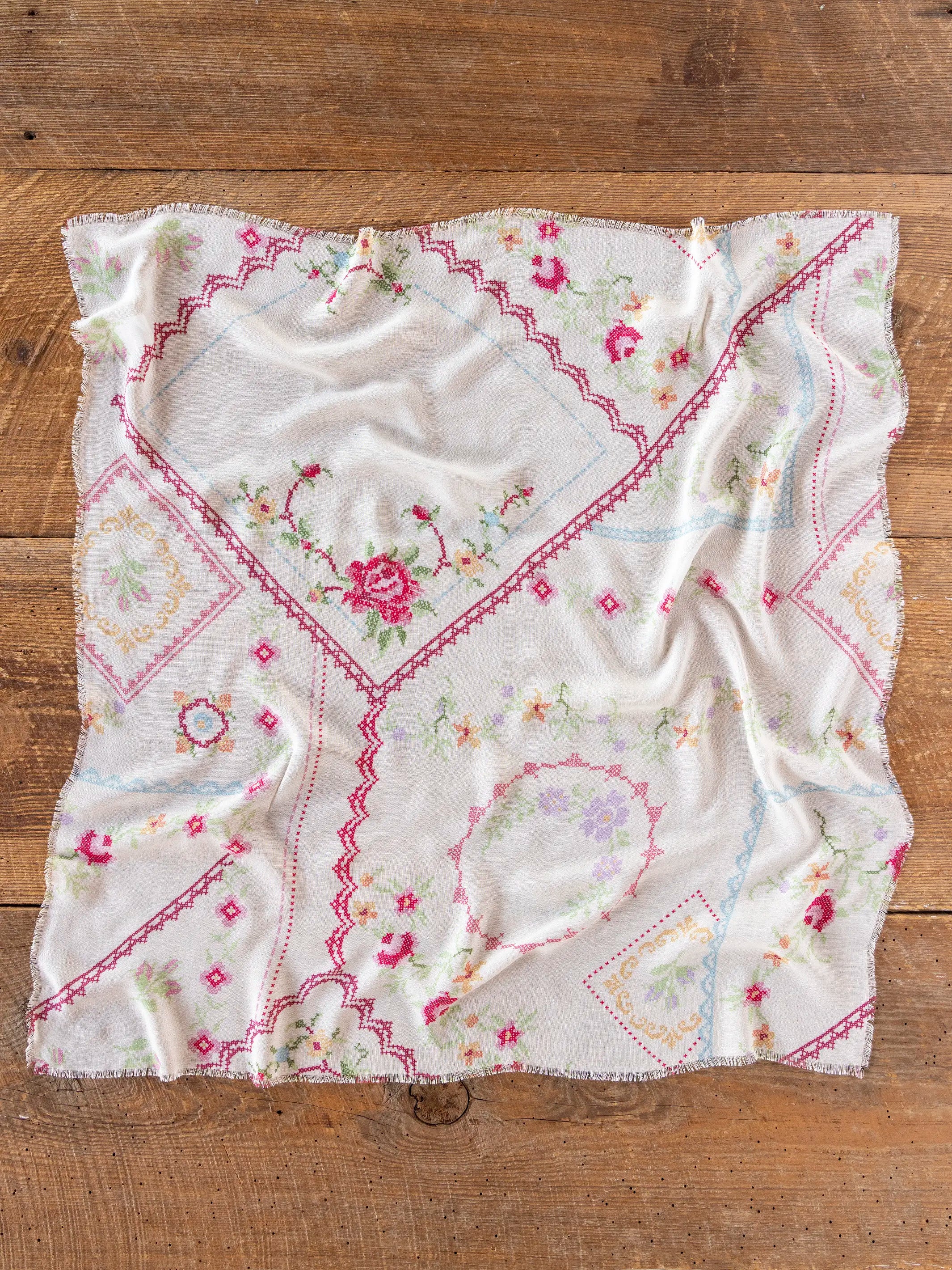 Boho Bandana Scarf - Heirloom Cross Stitch Ivory