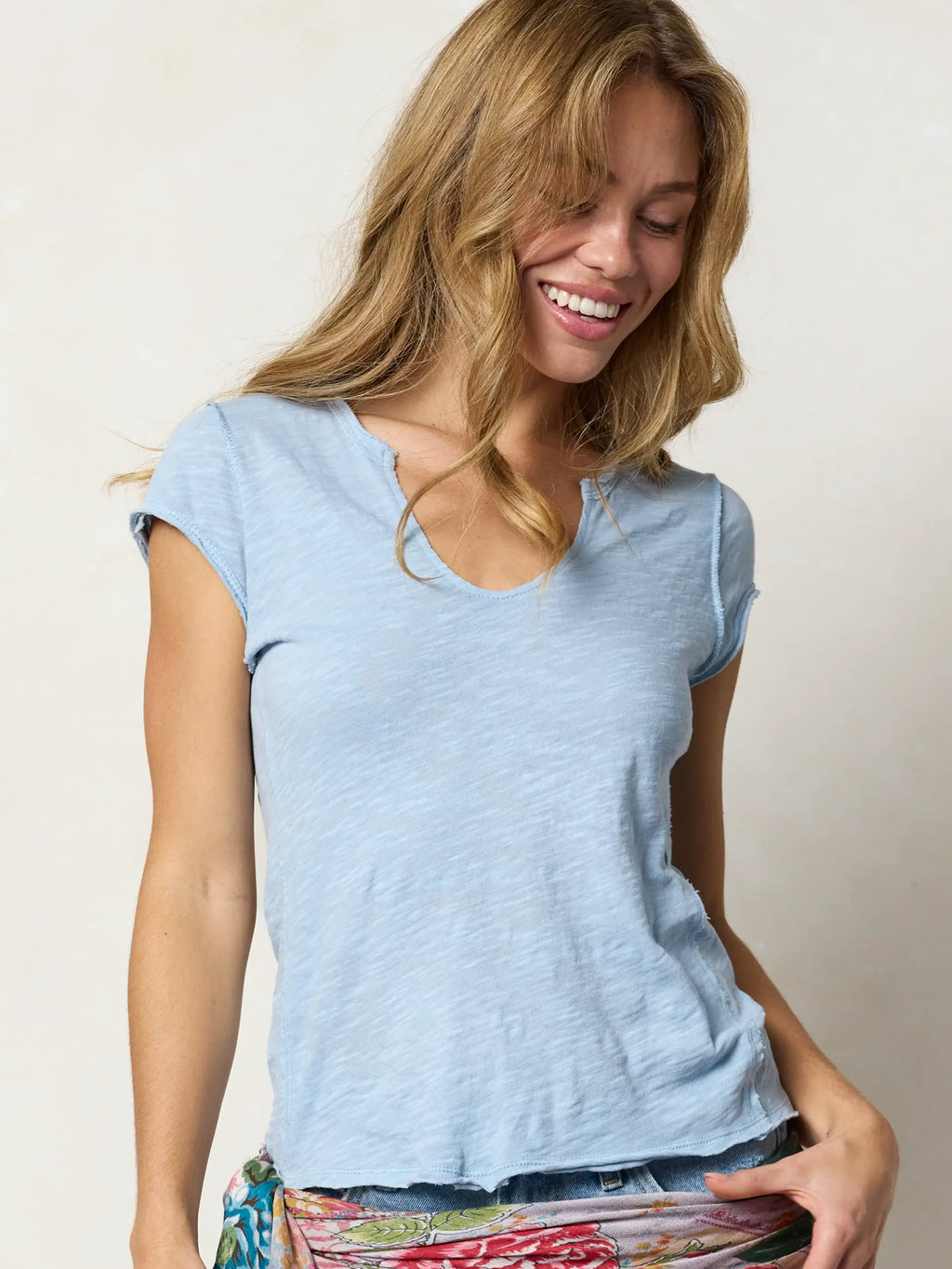 Molly Cotton Tee Shirt - Light Blue