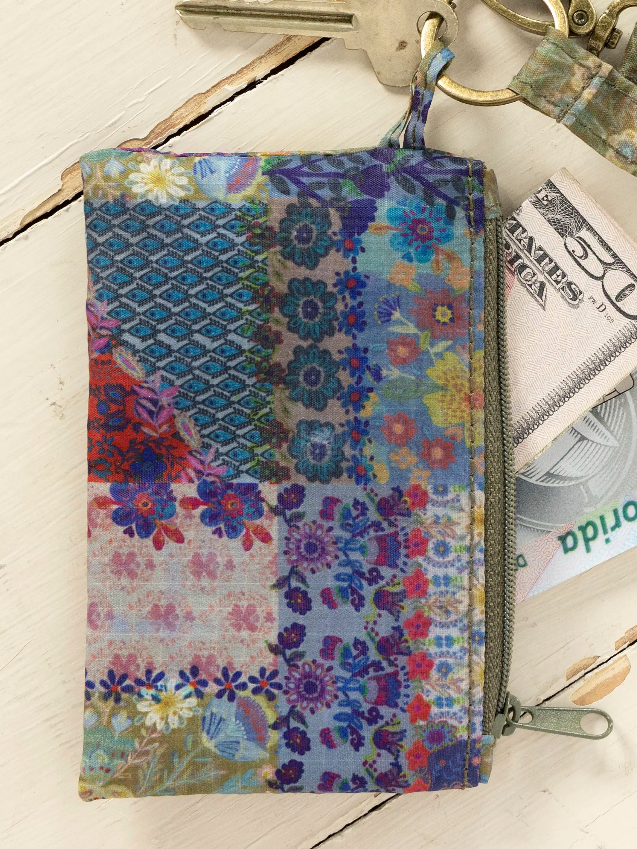 Zip Pouch Lanyard - Blue Patchwork
