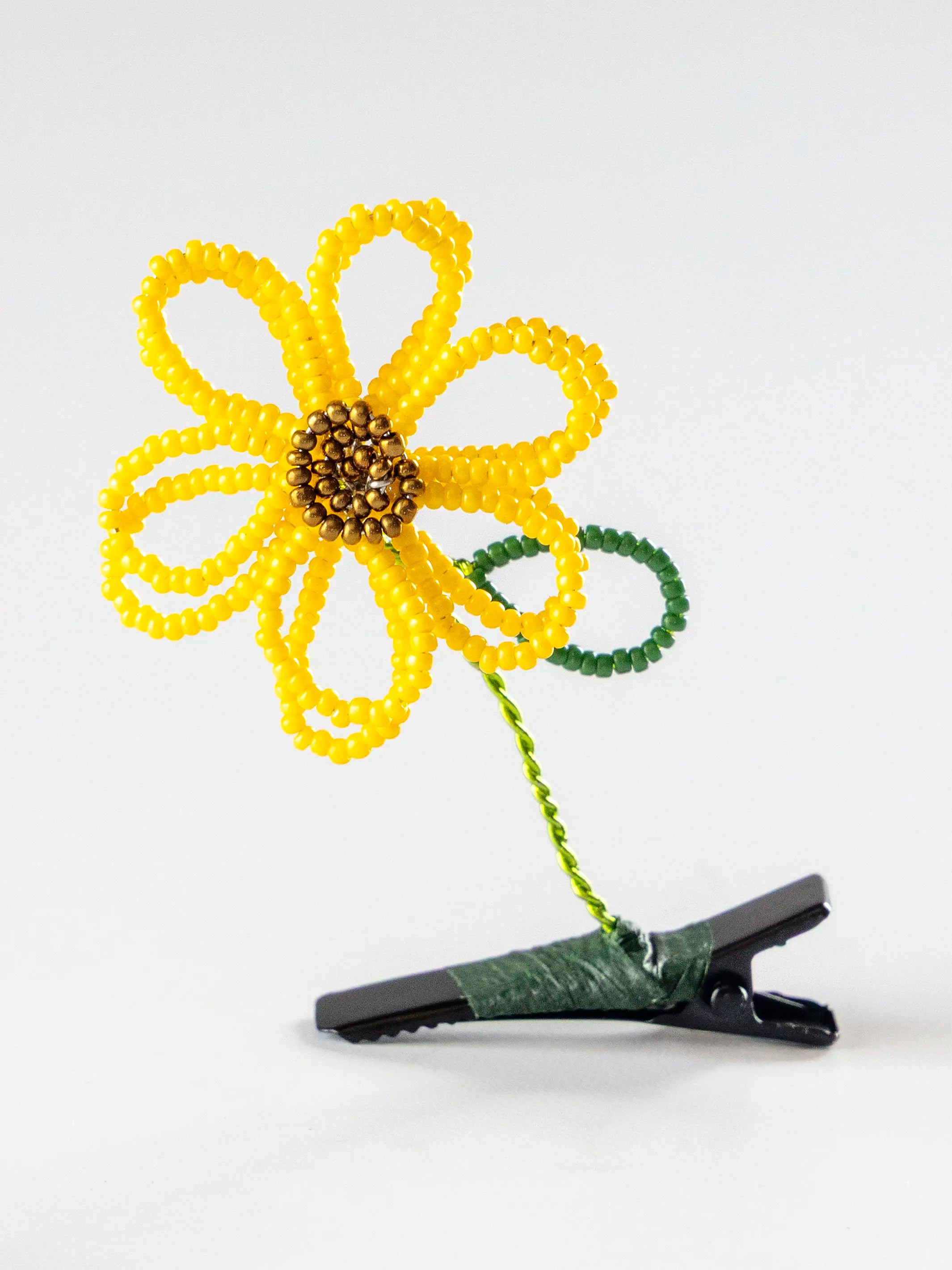 Beaded Flower Hair & Hat Clip - Yellow Sunflower