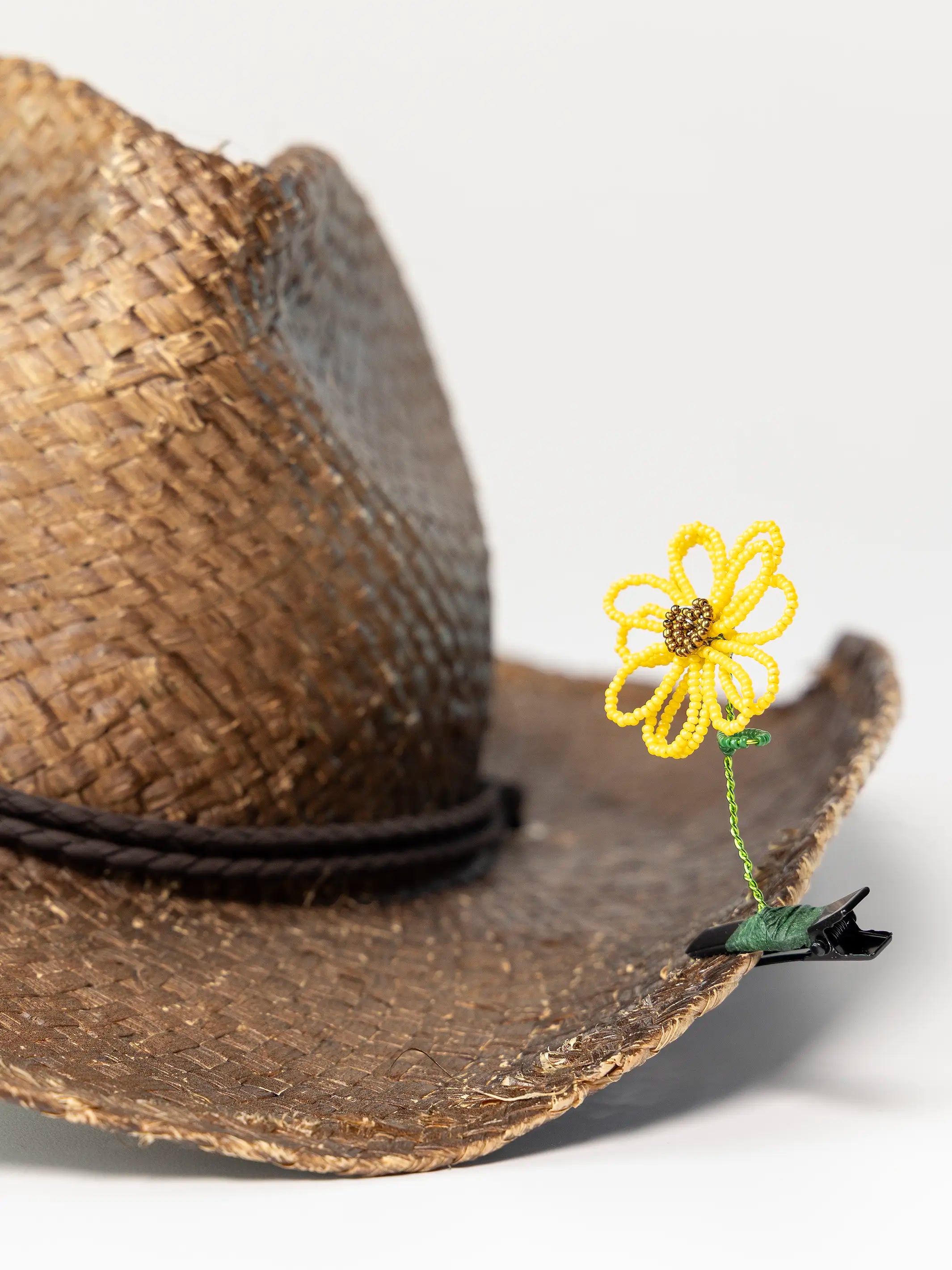 Beaded Flower Hair & Hat Clip - Yellow Sunflower