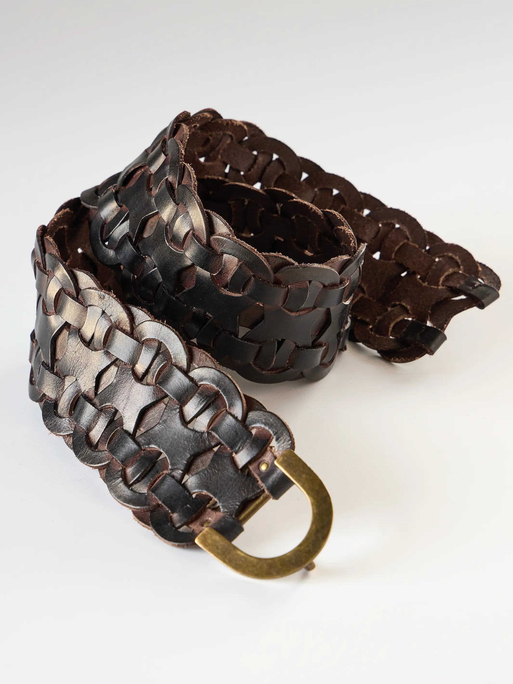 Chain Leather Belt - Brown