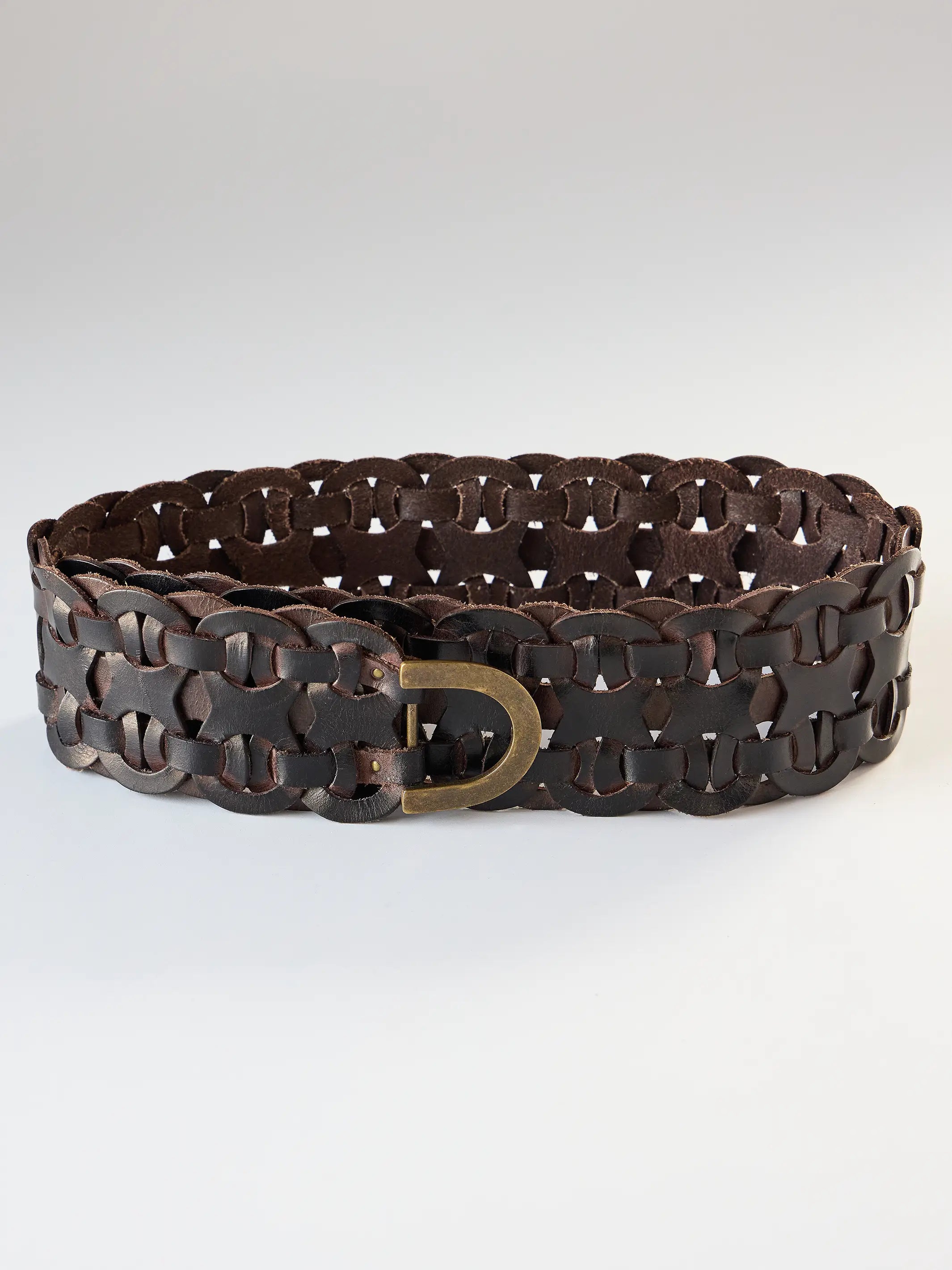 Chain Leather Belt - Brown