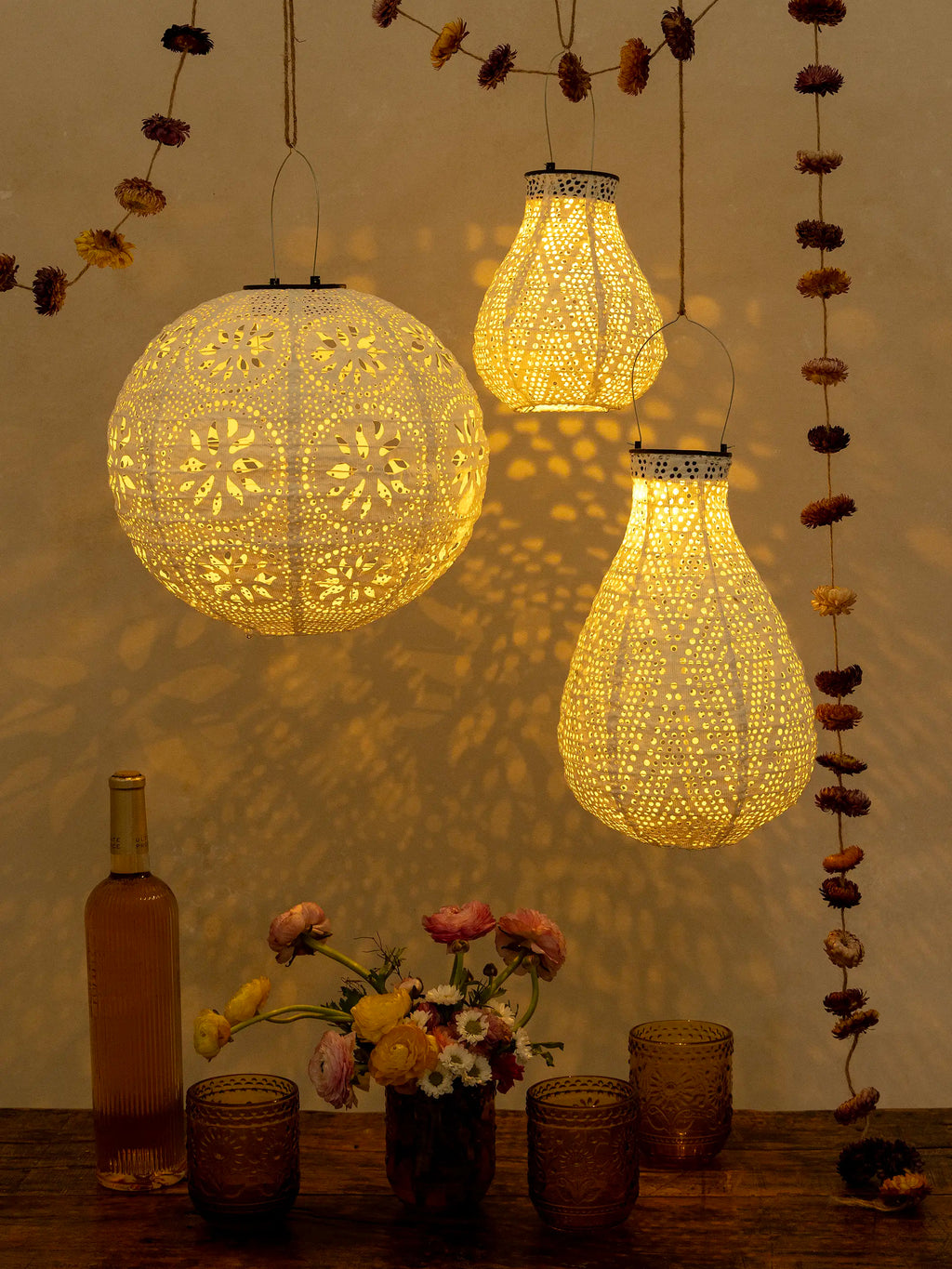 Boho Lace Solar Lantern - Large Round