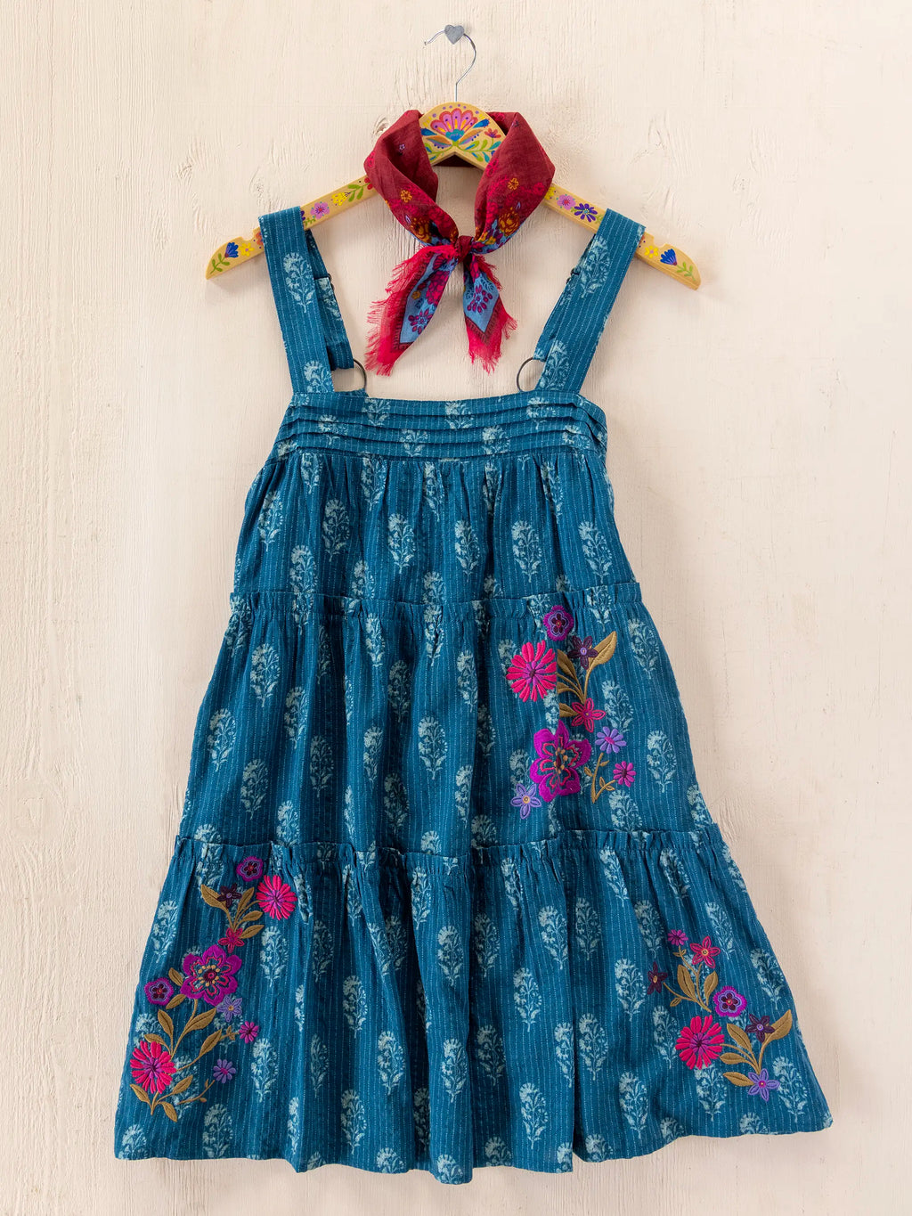 Embroidered Kate Mini Dress - Block Stamp Indigo
