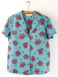 Mix & Match Cotton Short Sleeve Pajama Top - Flower Picking Teal