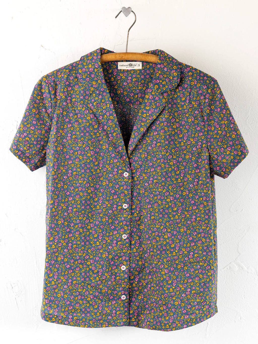 Mix & Match Cotton Short Sleeve Pajama Top - Mari Ditsy Navy