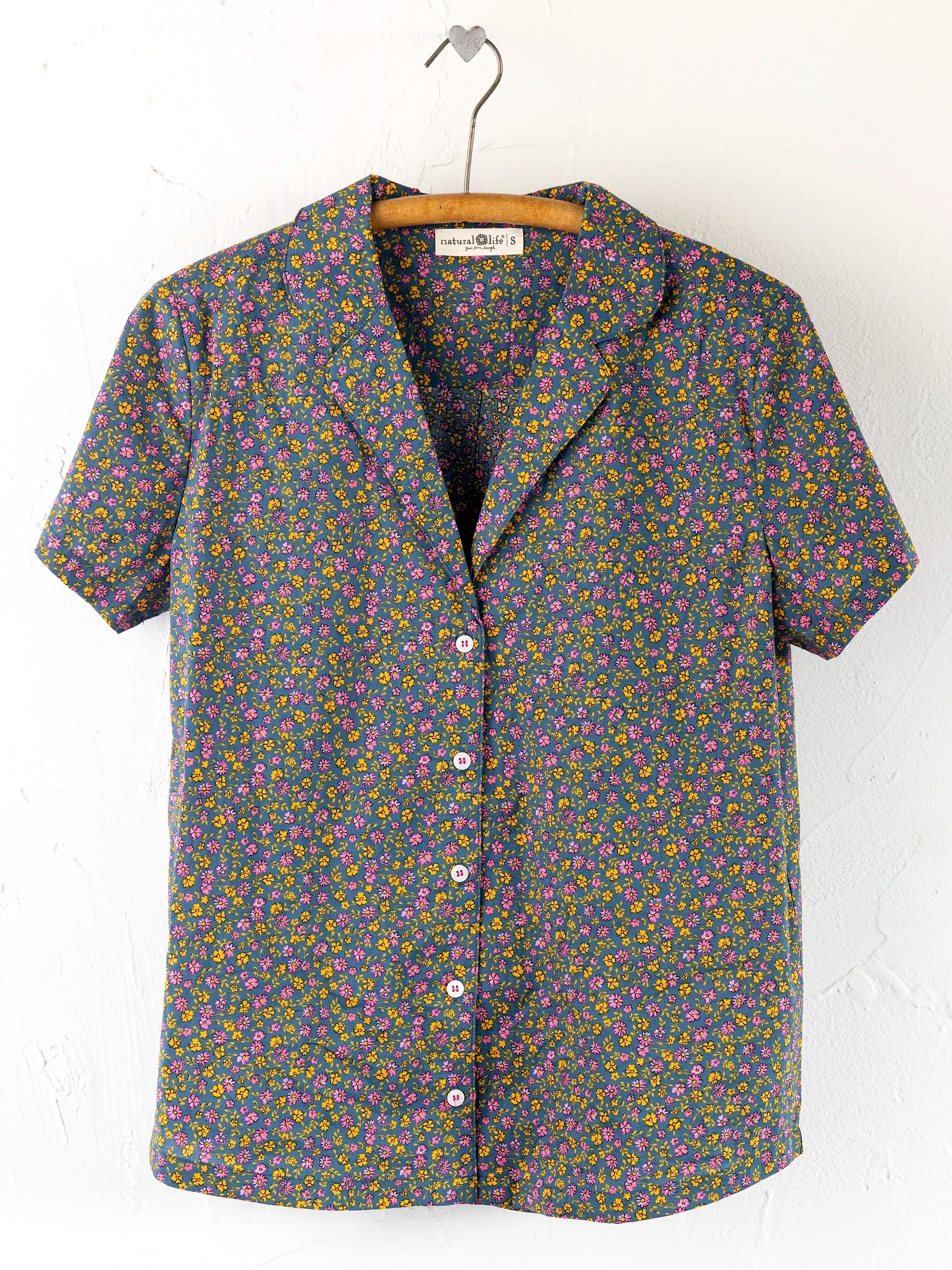 Mix & Match Cotton Short Sleeve Pajama Top - Mari Ditsy Navy
