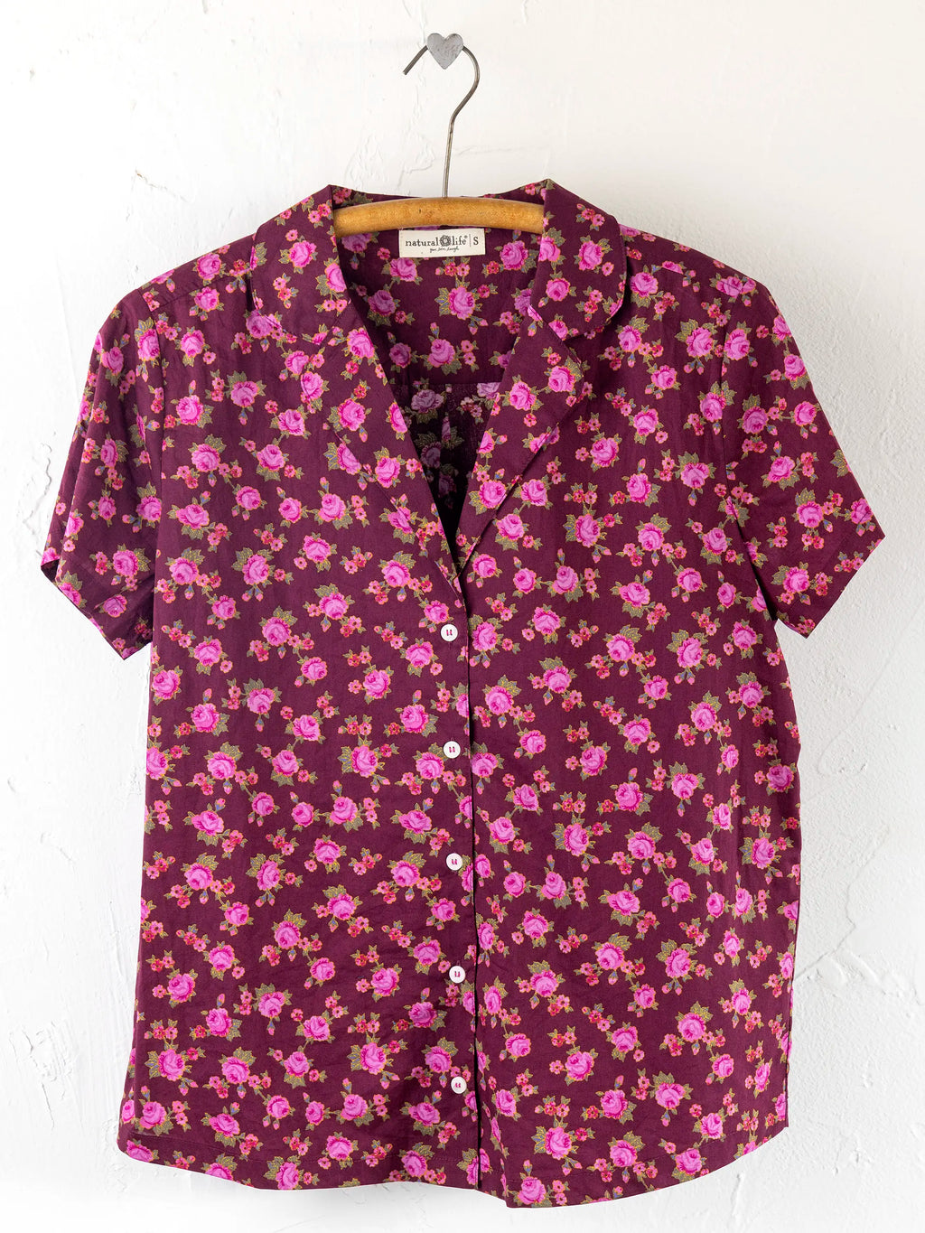 Mix & Match Cotton Short Sleeve Pajama Top - Porto Ditsy Merlot