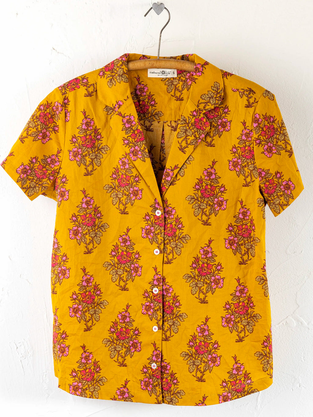 Mix & Match Cotton Short Sleeve Pajama Top - Garden Block Stamp Gold
