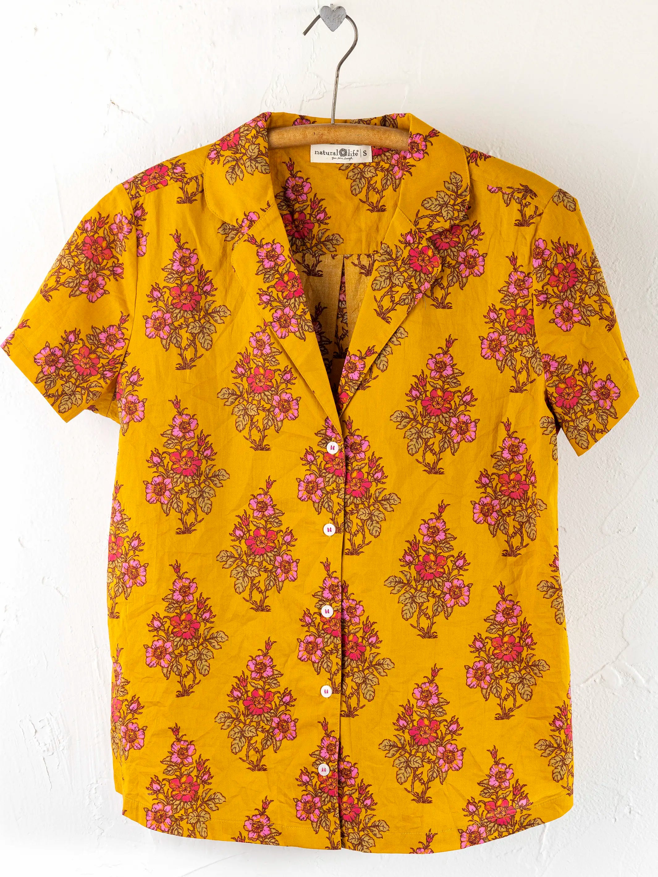 Mix & Match Cotton Short Sleeve Pajama Top - Garden Block Stamp Gold