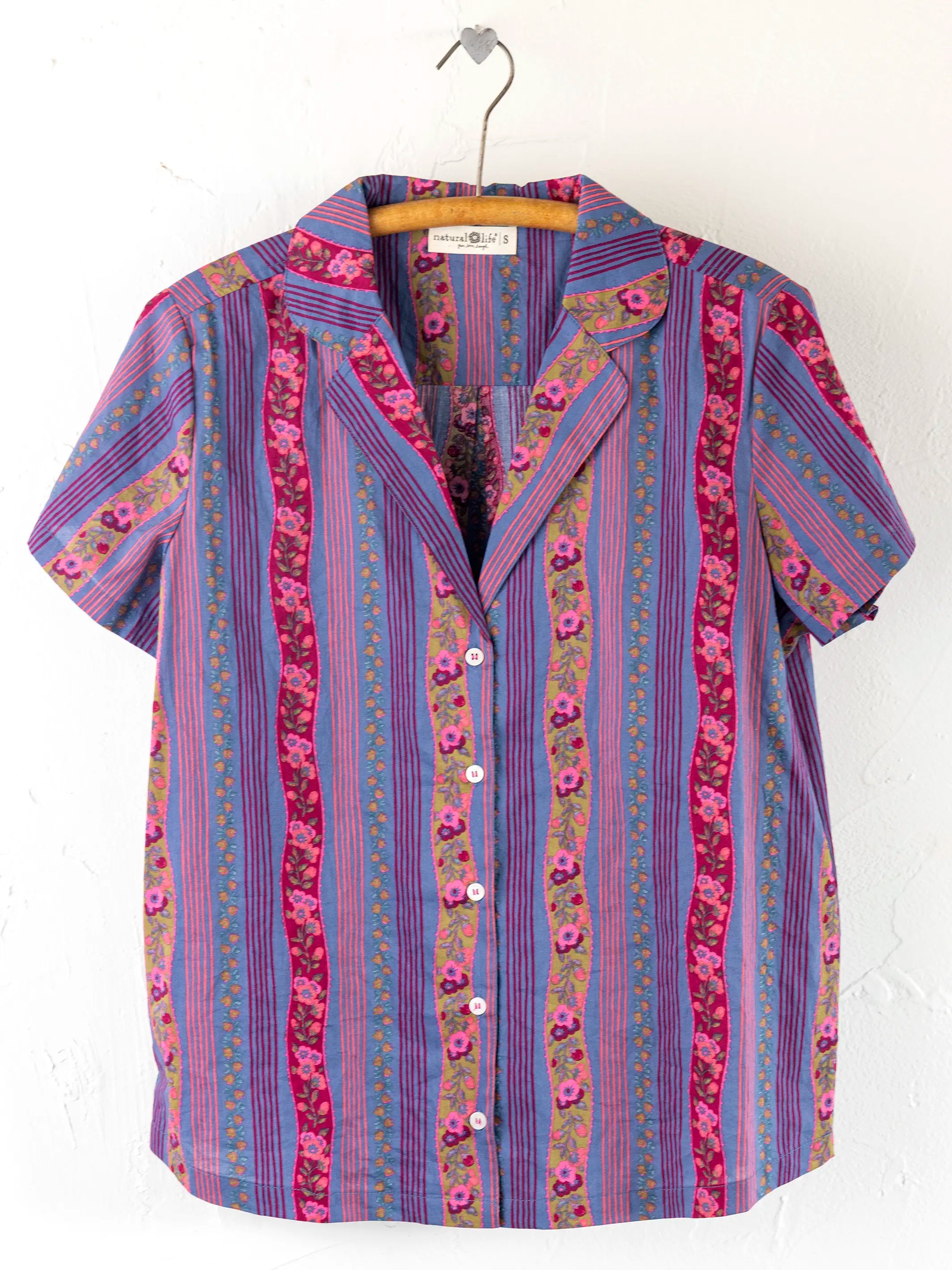 Mix & Match Cotton Short Sleeve Pajama Top - Retro Ribbons Navy