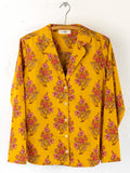 Mix & Match Cotton Long Sleeve Pajama Top - Garden Block Stamp Gold