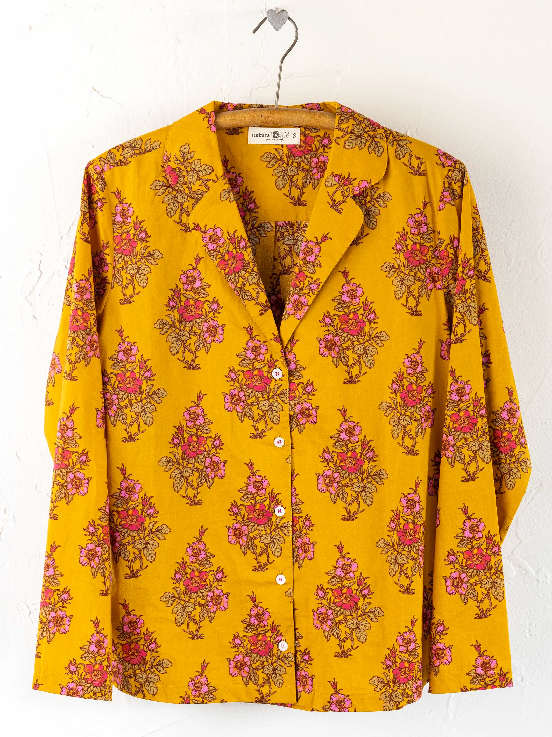 Mix & Match Cotton Long Sleeve Pajama Top - Garden Block Stamp Gold