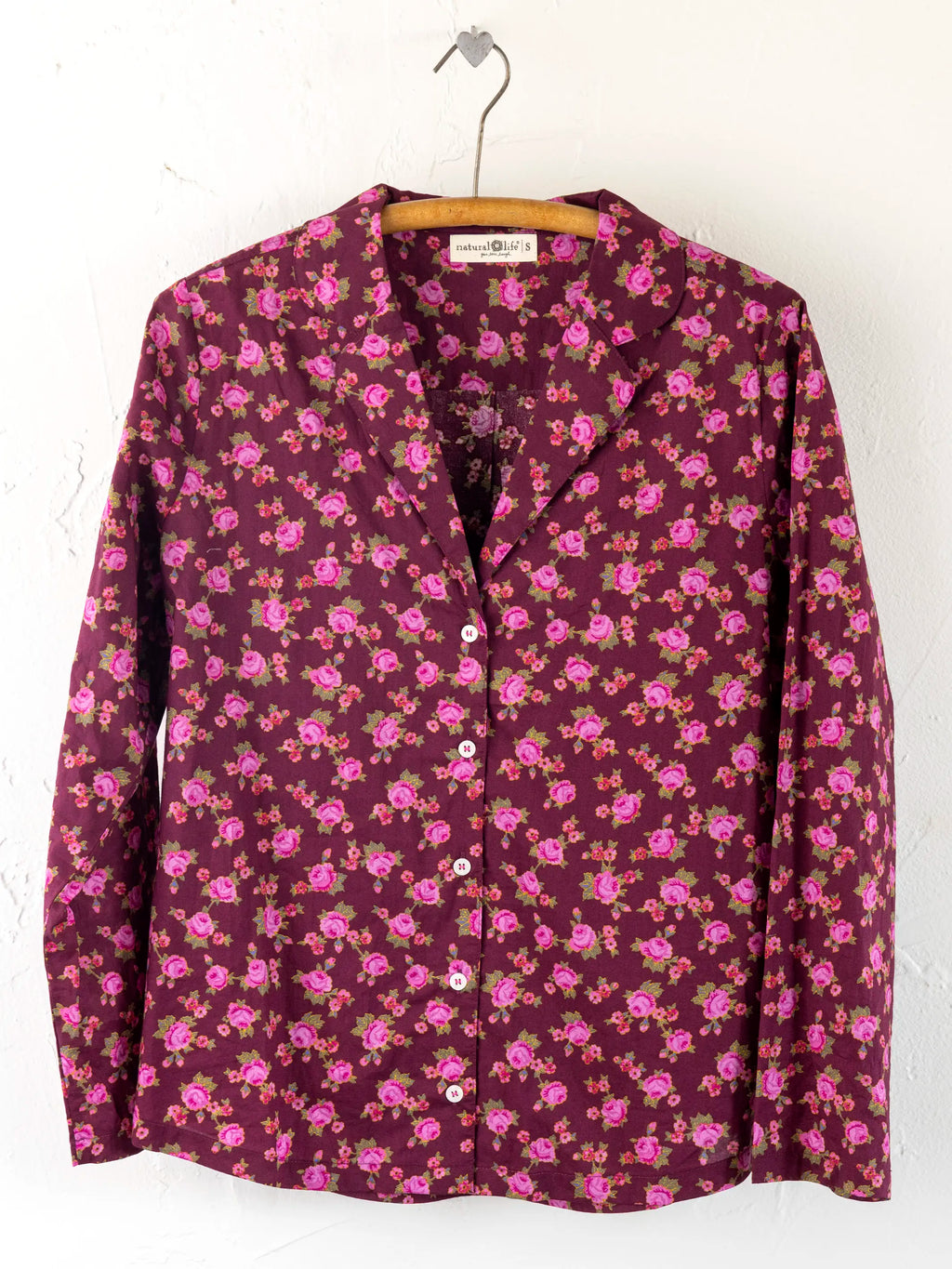 Mix & Match Cotton Long Sleeve Pajama Top - Porto Ditsy Merlot