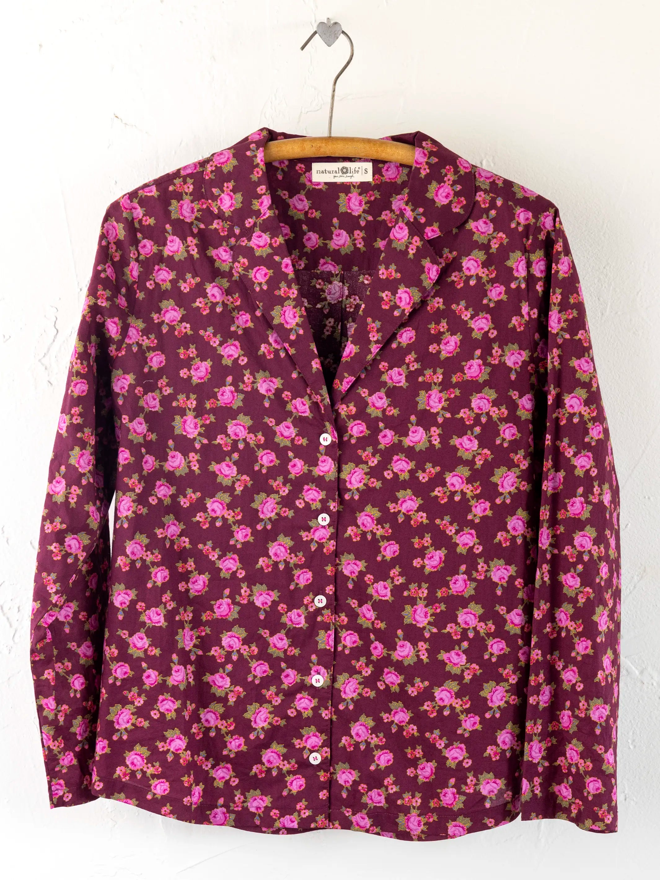 Mix & Match Cotton Long Sleeve Pajama Top - Porto Ditsy Merlot