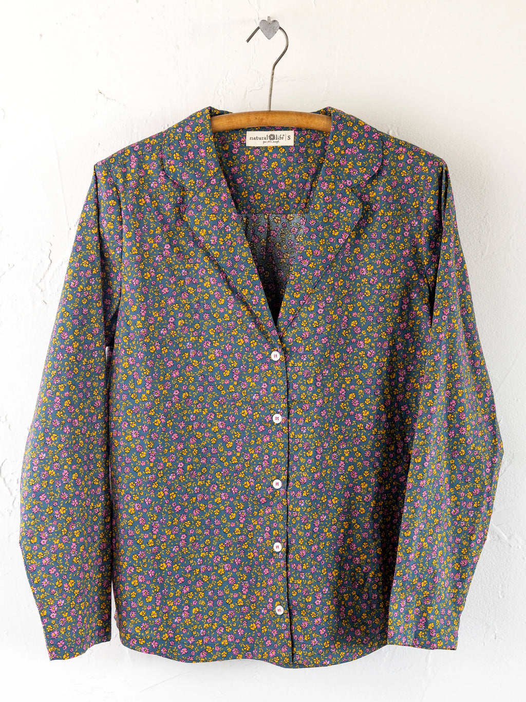 Mix & Match Cotton Long Sleeve Pajama Top - Mari Ditsy Navy