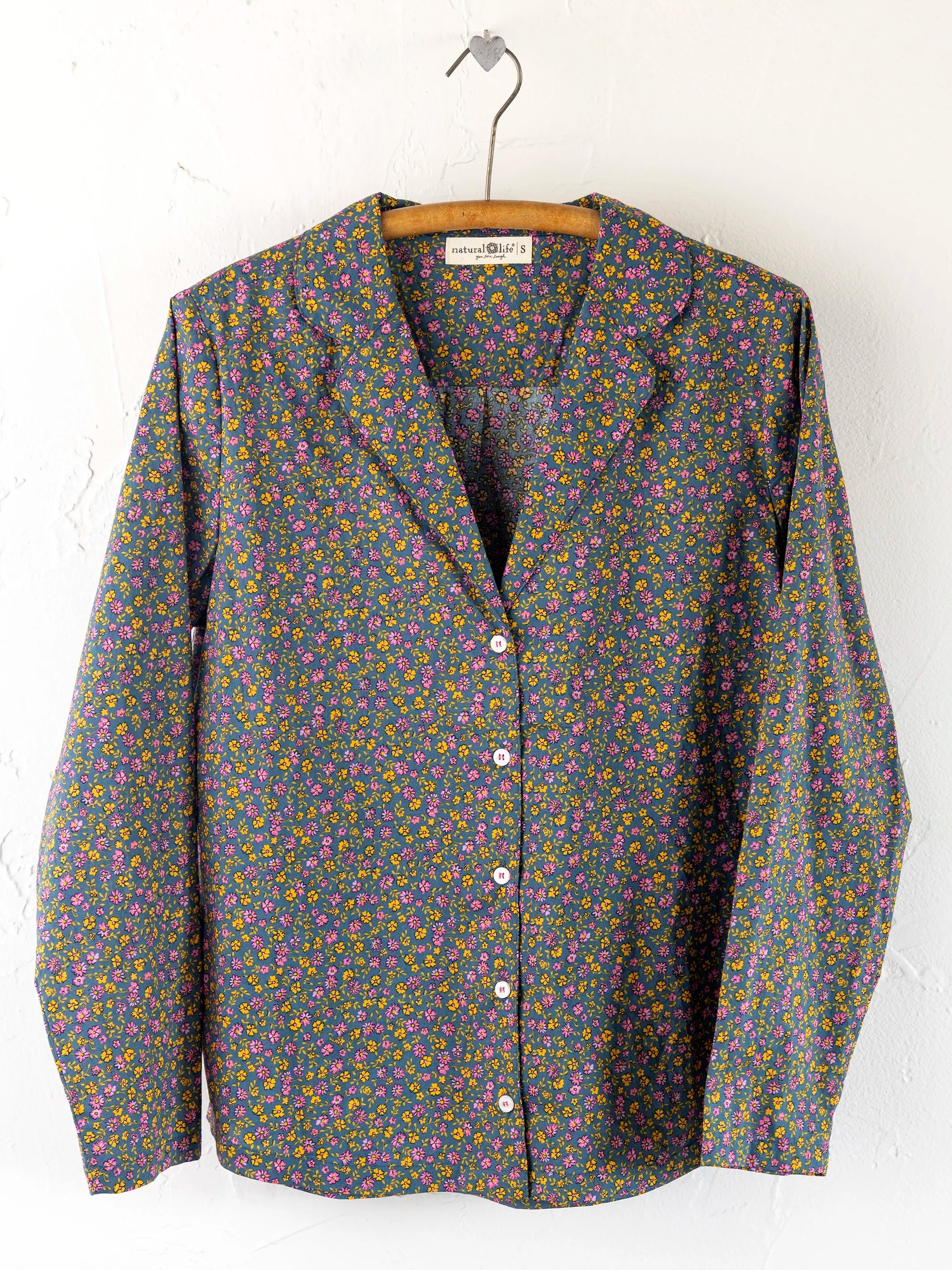 Mix & Match Cotton Long Sleeve Pajama Top - Mari Ditsy Navy