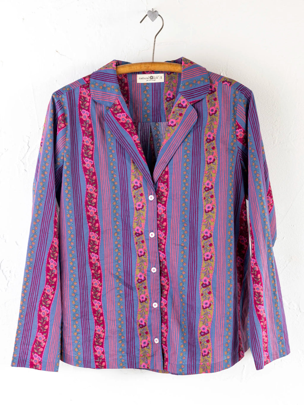 Mix & Match Cotton Long Sleeve Pajama Top - Retro Ribbons Navy