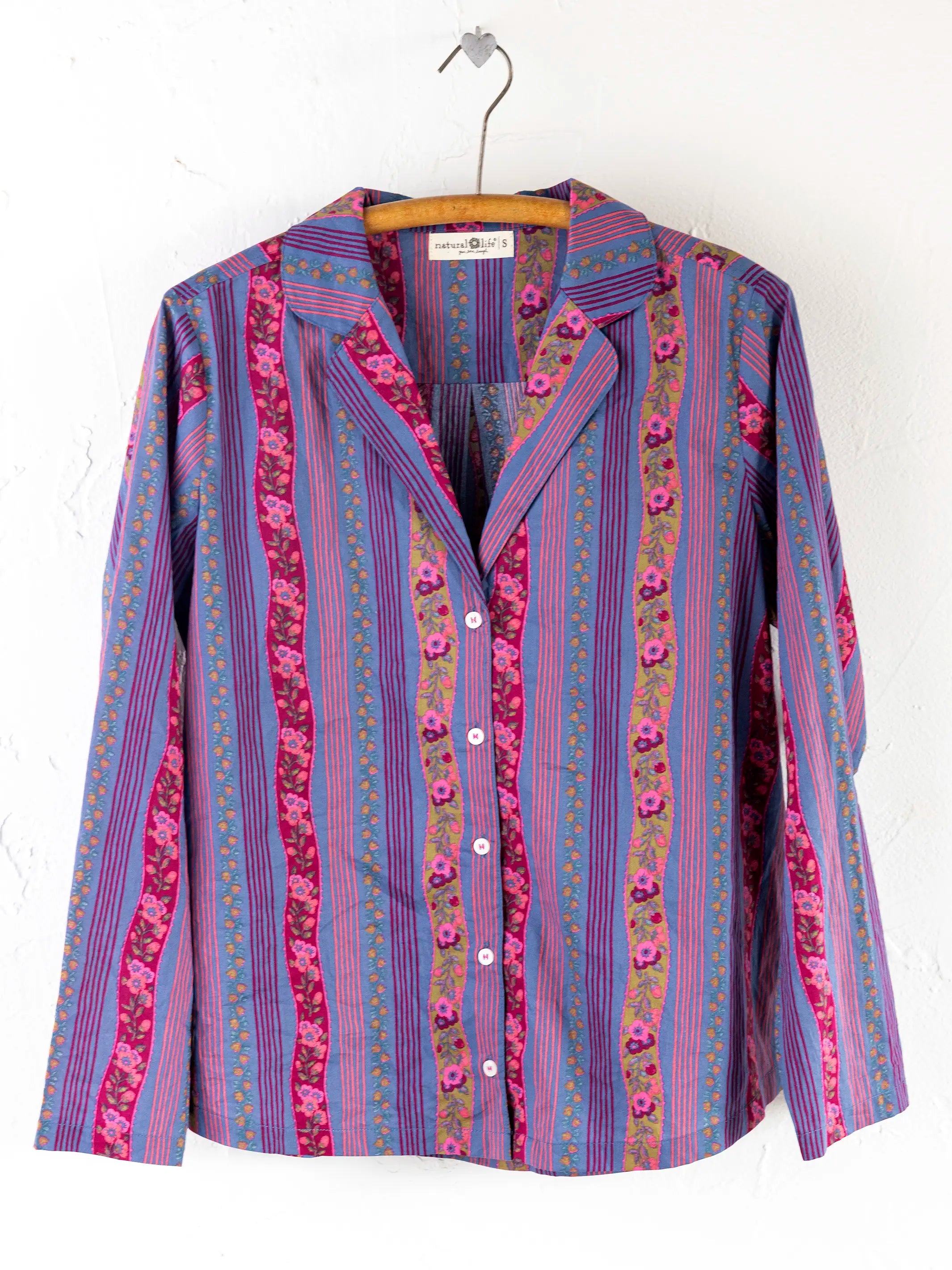 Mix & Match Cotton Long Sleeve Pajama Top - Retro Ribbons Navy