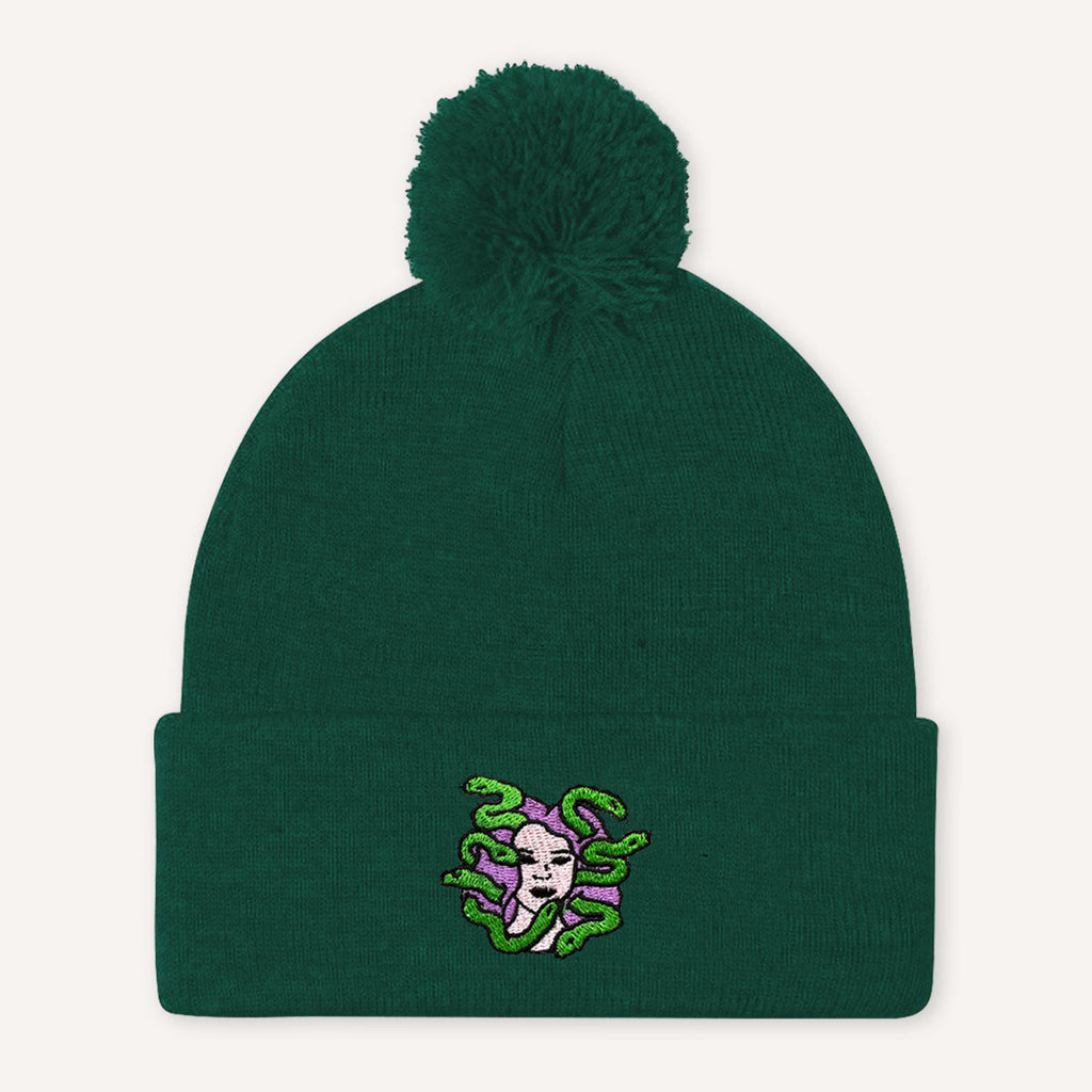 Medusa Embroidered Pom Pom Beanie Hat