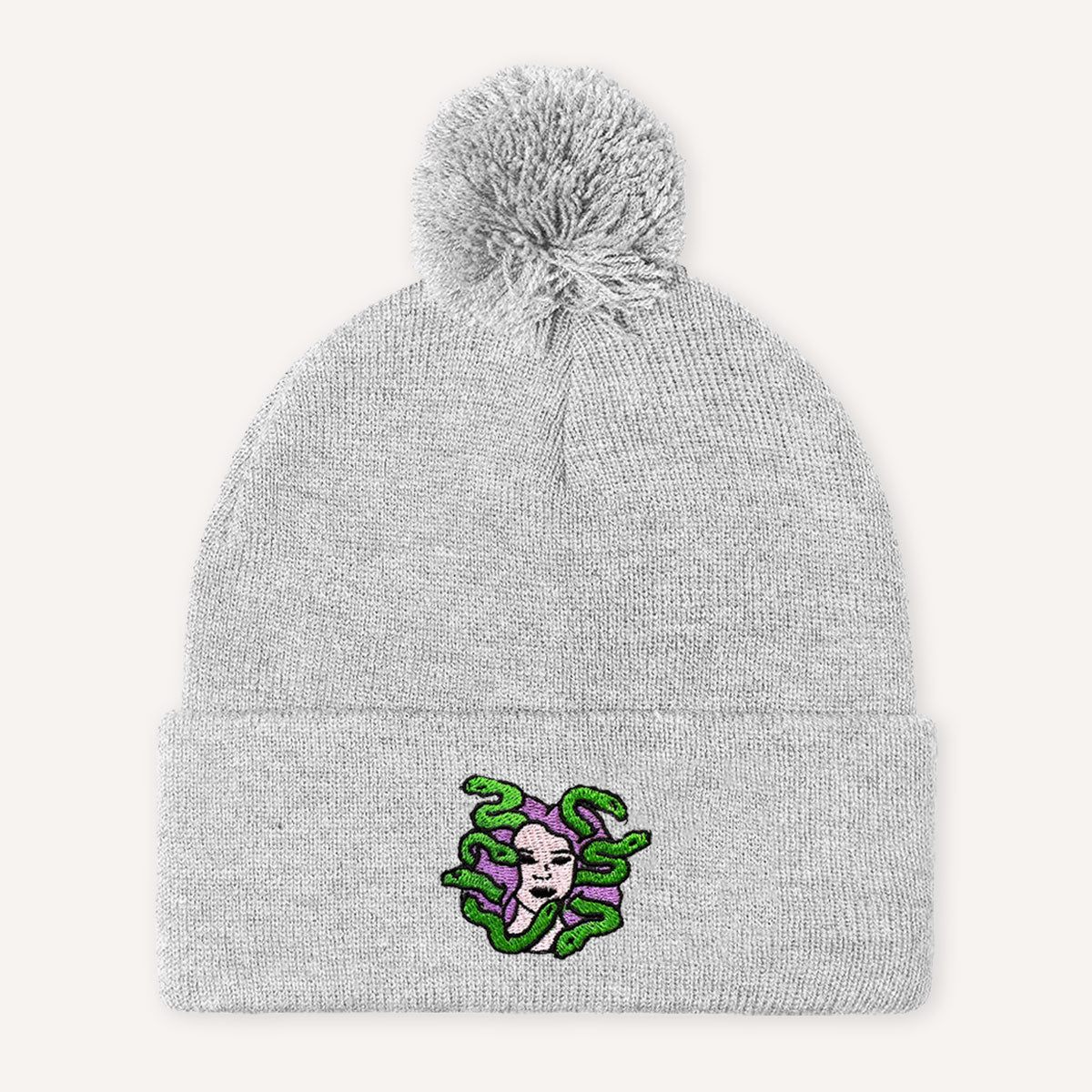 Medusa Embroidered Pom Pom Beanie Hat