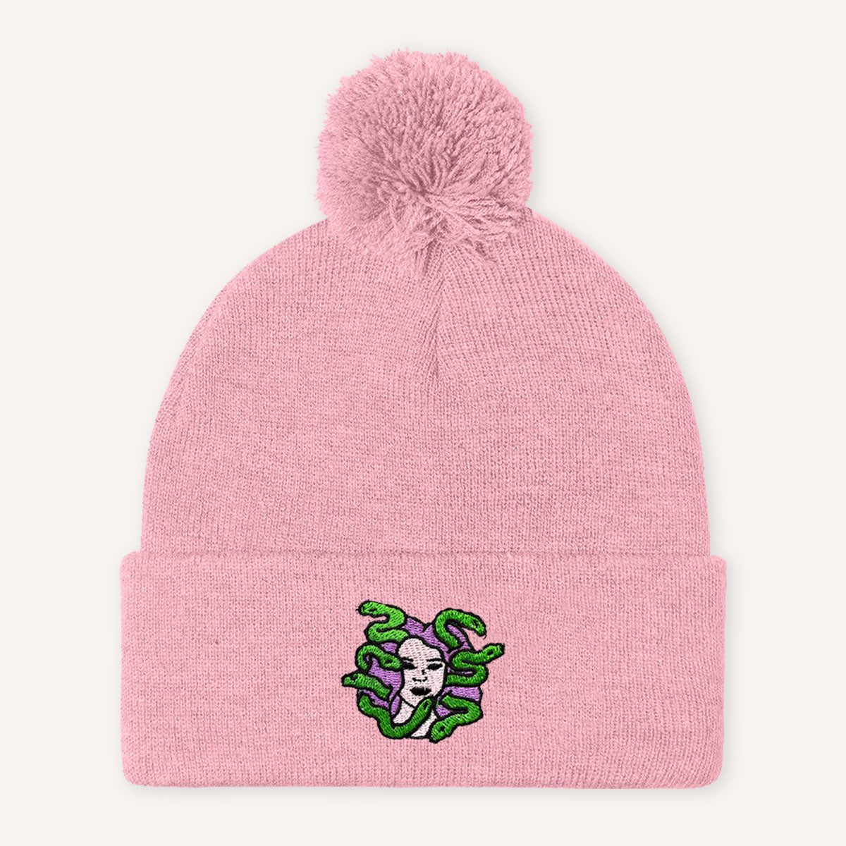 Medusa Embroidered Pom Pom Beanie Hat